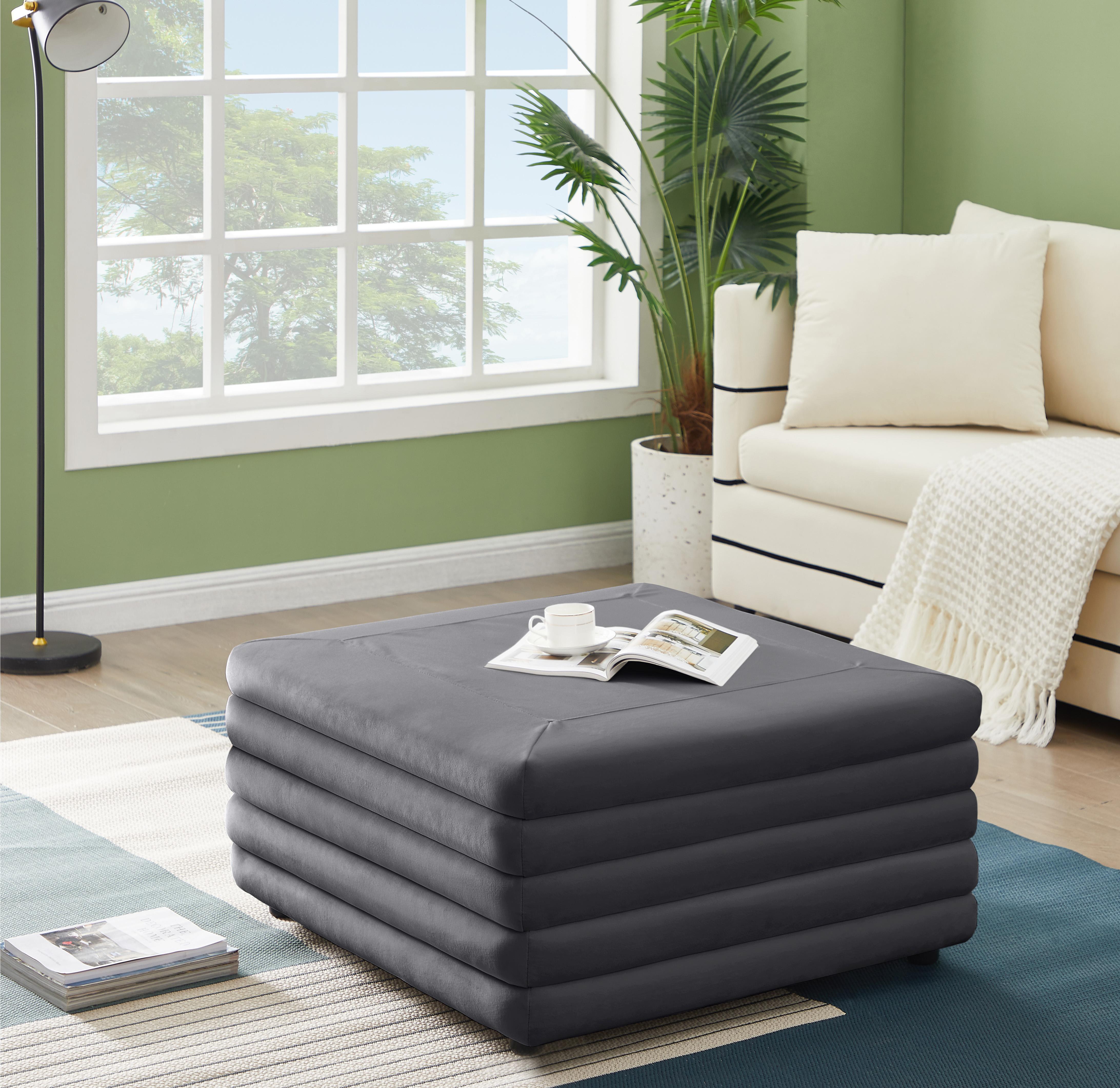 Lorenzo Grey Velvet Ottoman - Luxury Home Furniture (MI)