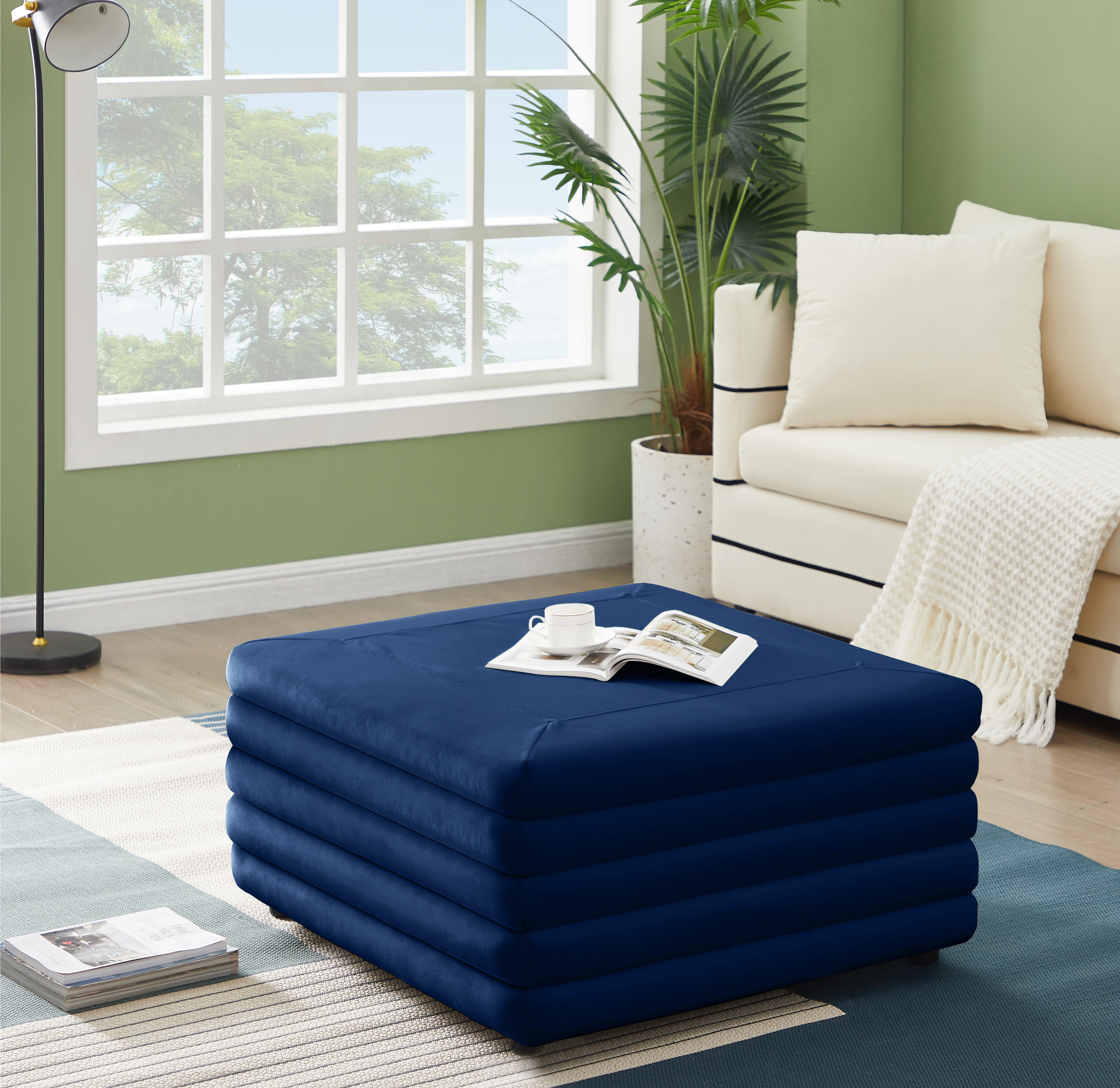 Lorenzo Navy Velvet Ottoman - Luxury Home Furniture (MI)