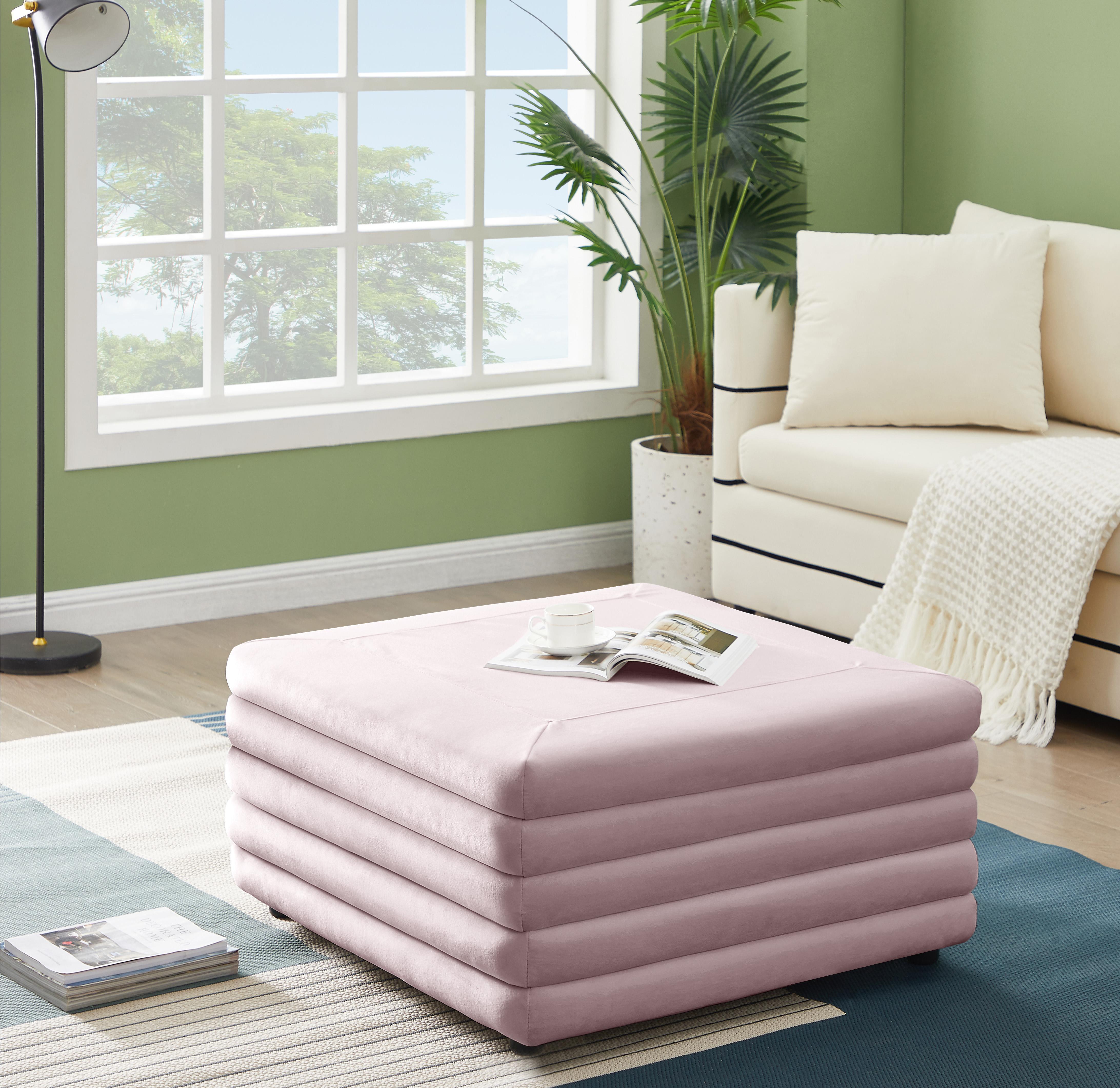 Lorenzo Pink Velvet Ottoman - Luxury Home Furniture (MI)