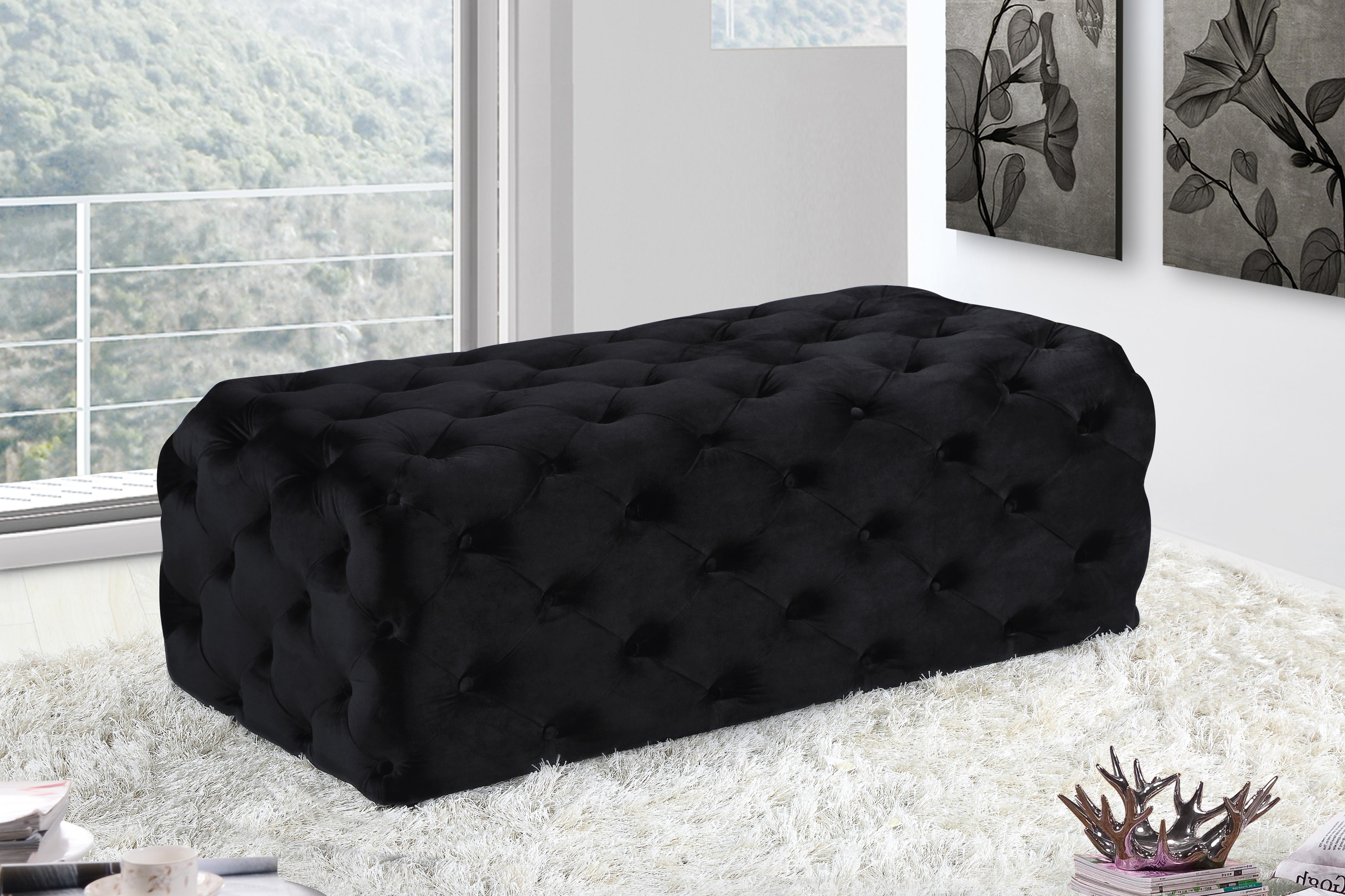 Casey Black Velvet Ottoman/Bench - Luxury Home Furniture (MI)