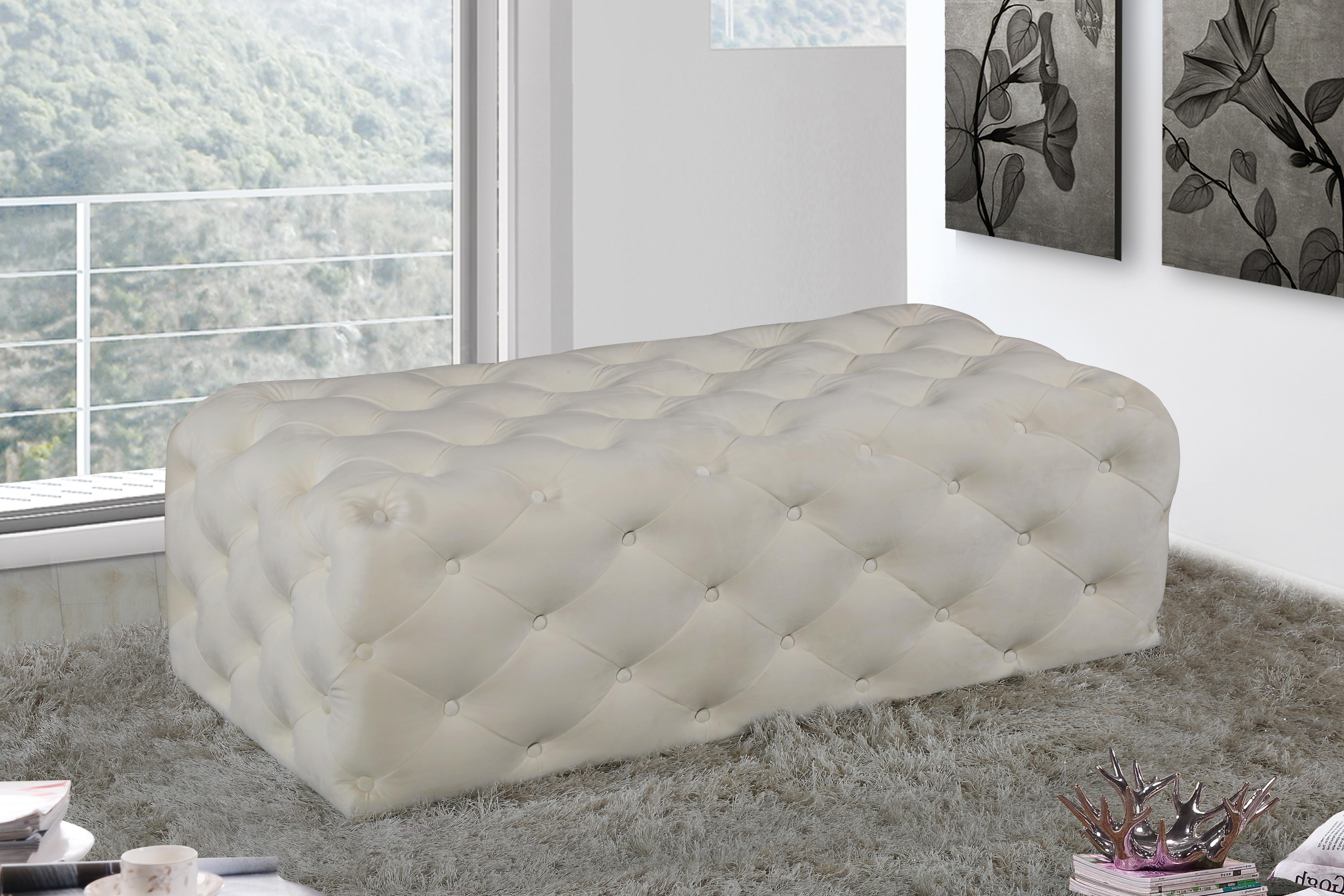 Casey Cream Velvet Ottoman/Bench - Luxury Home Furniture (MI)