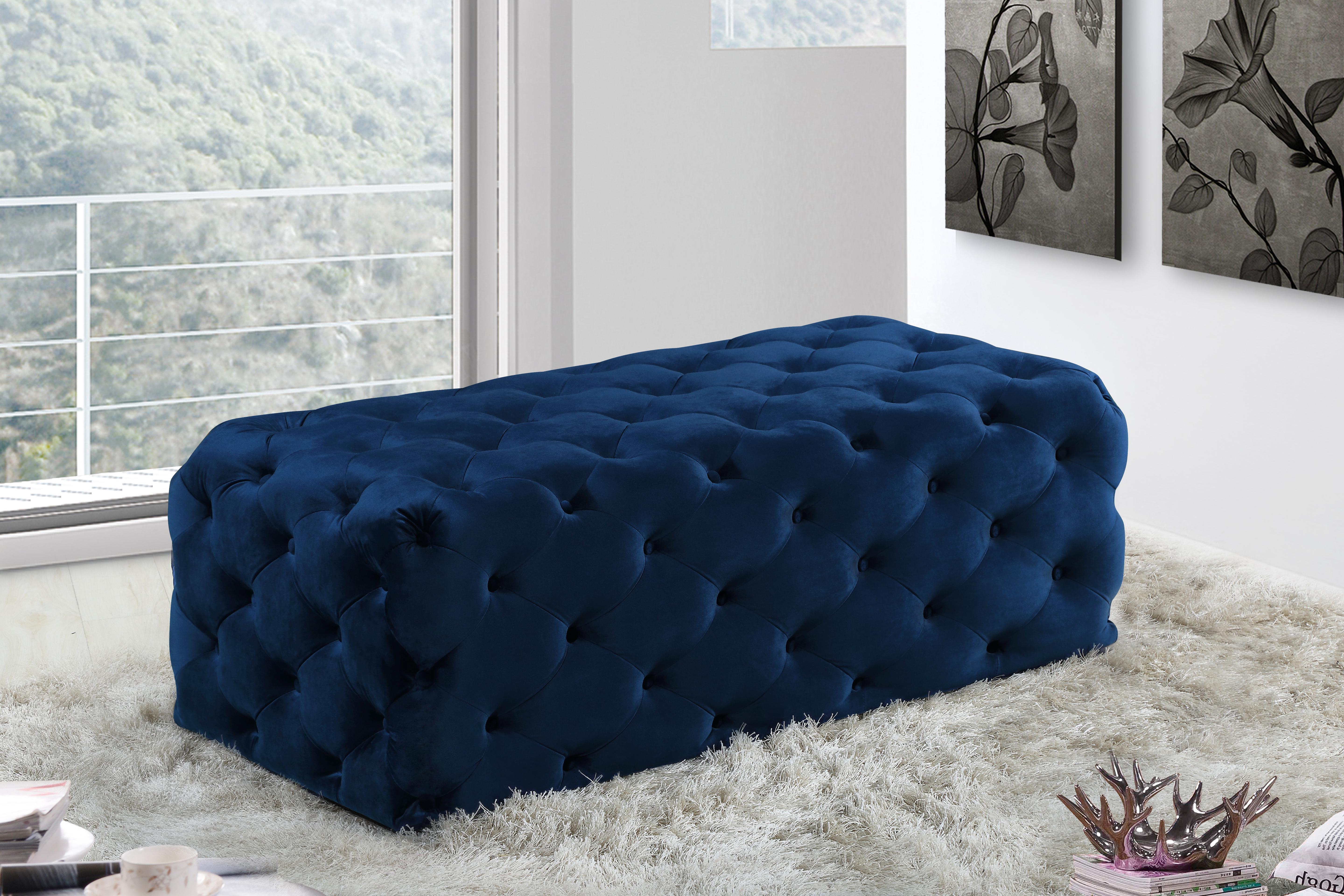 Casey Navy Velvet Ottoman/Bench - Luxury Home Furniture (MI)