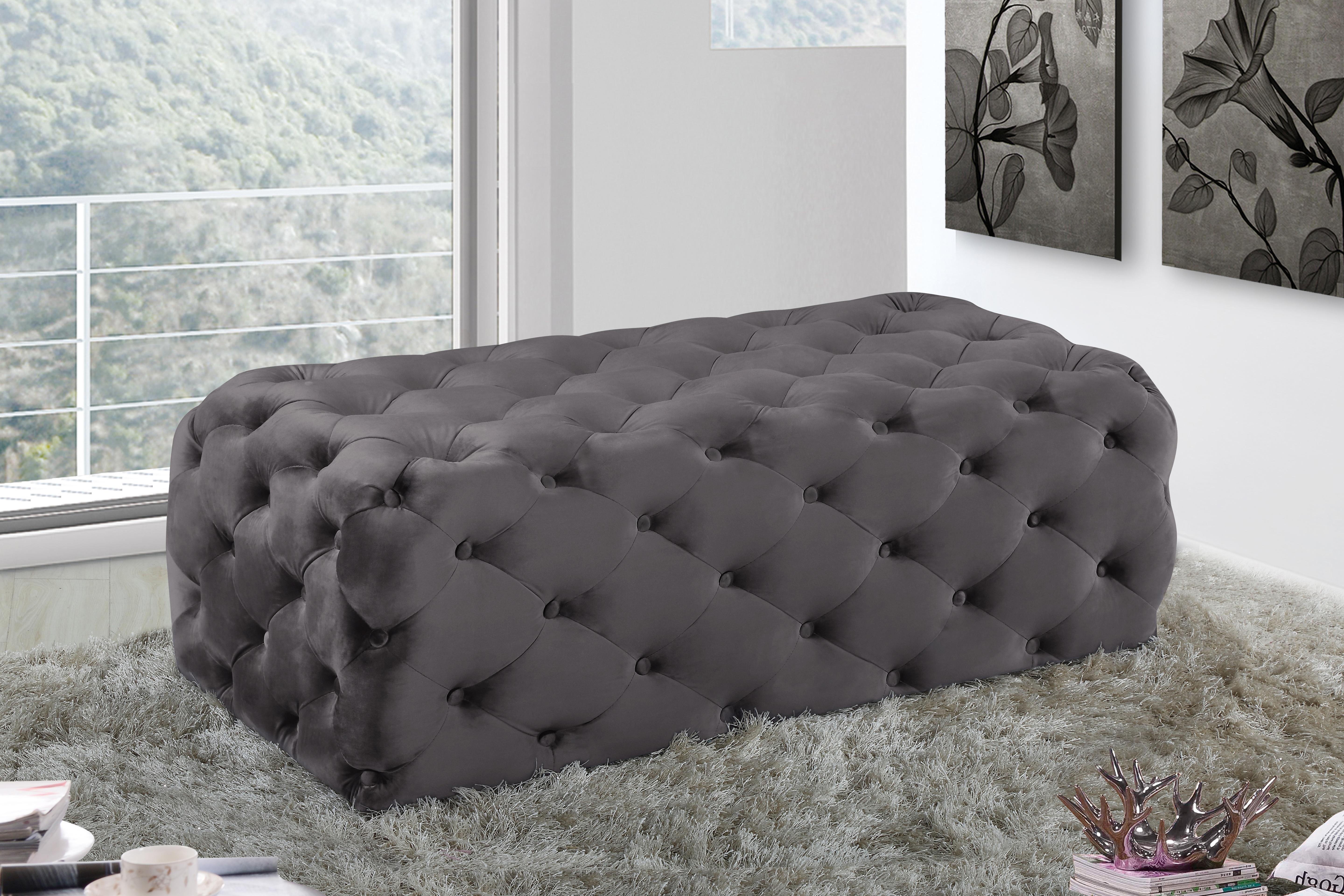 Casey Grey Velvet Ottoman/Bench - Luxury Home Furniture (MI)