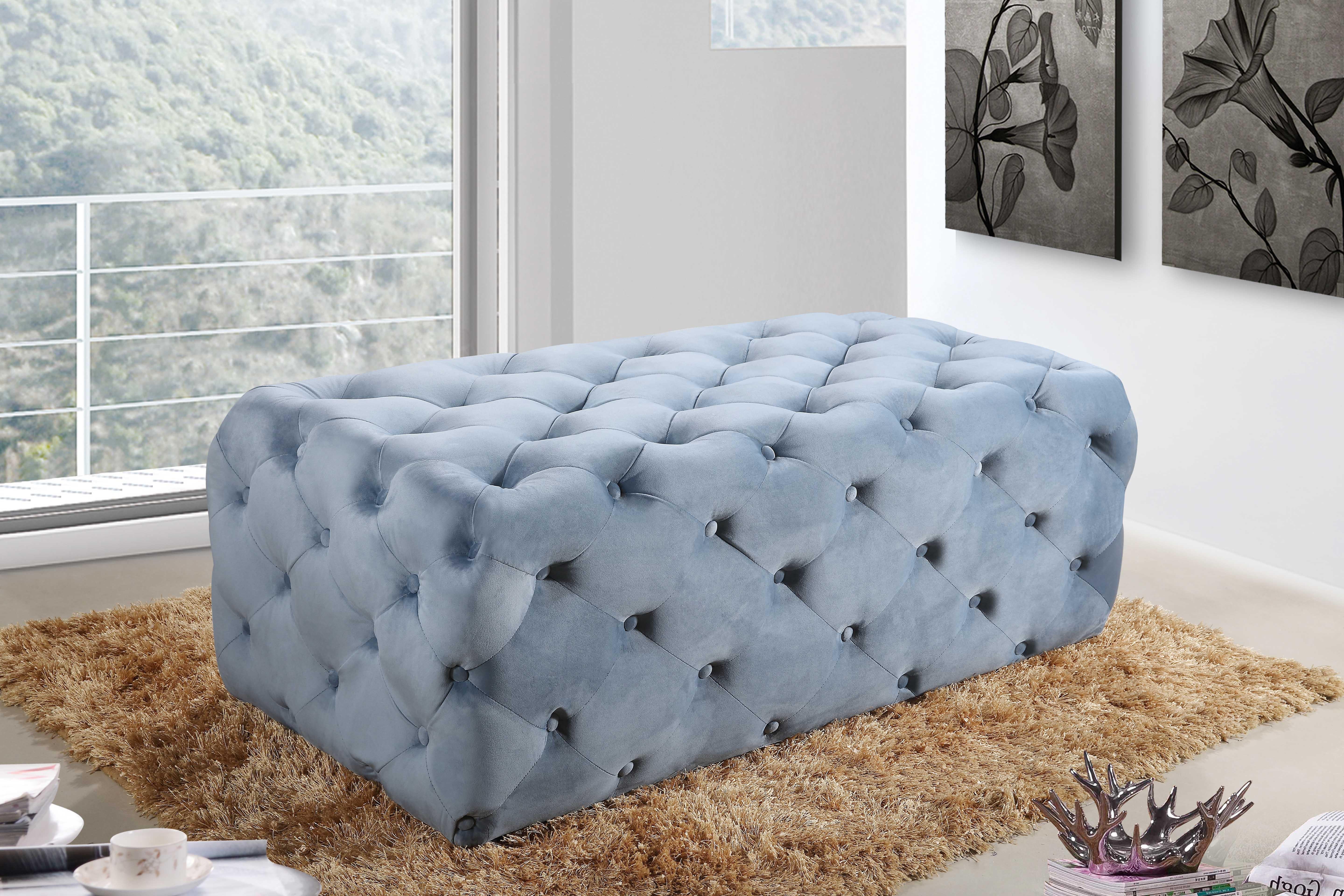 Casey Sky Blue Velvet Ottoman/Bench - Luxury Home Furniture (MI)