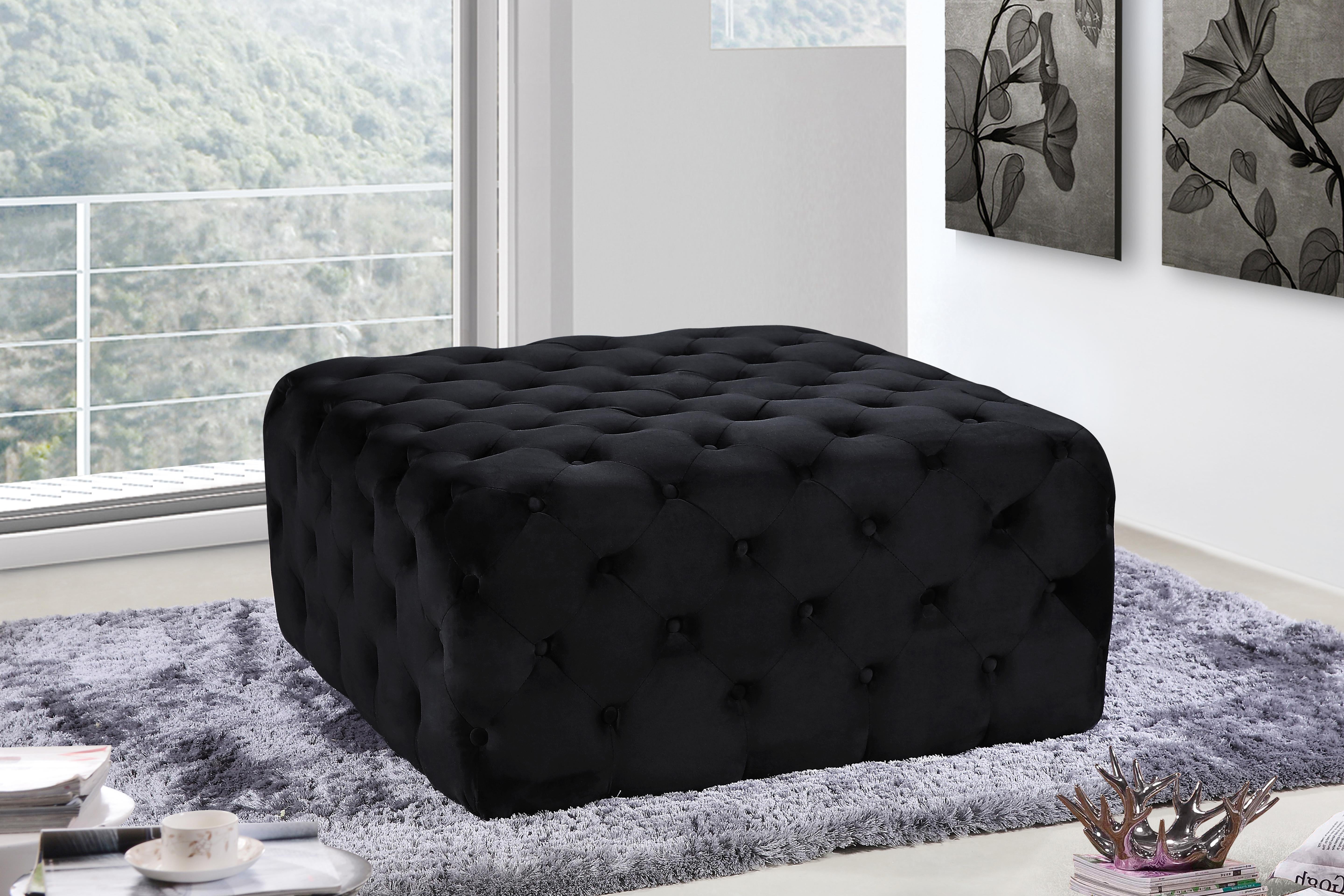 Ariel Black Velvet Ottoman/Bench - Luxury Home Furniture (MI)