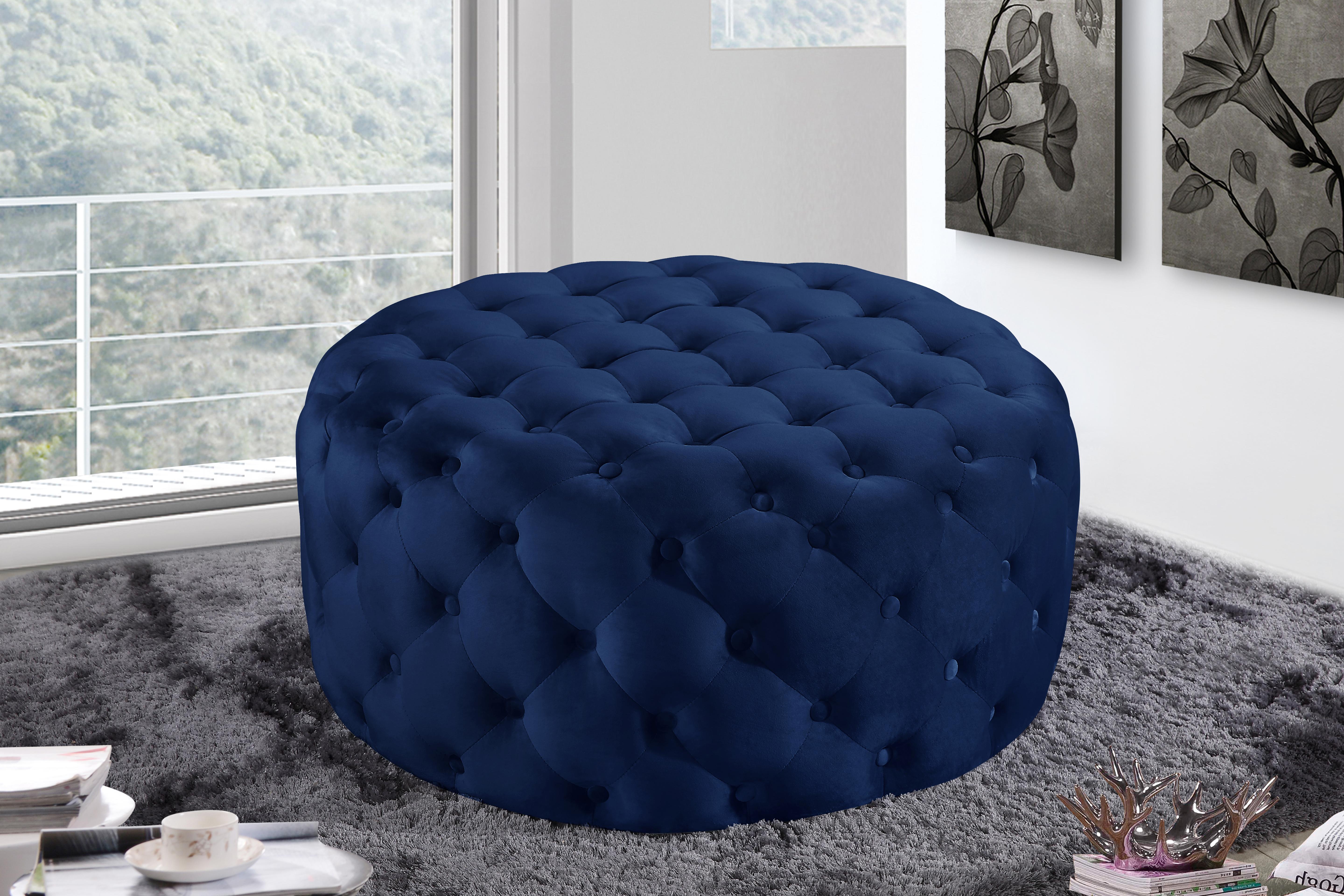 Addison Navy Velvet Ottoman/Bench - Luxury Home Furniture (MI)