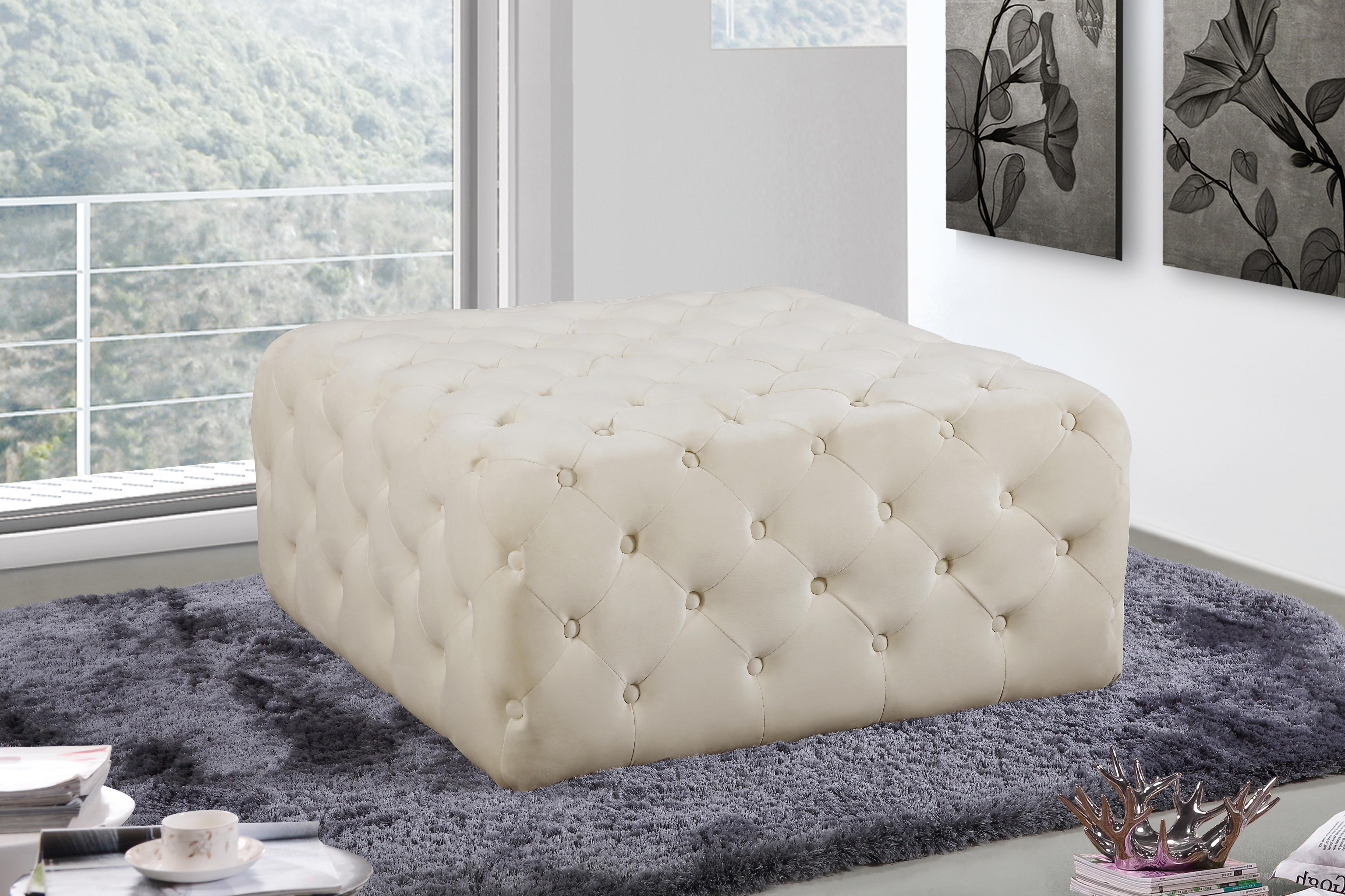 Ariel Cream Velvet Ottoman/Bench - Luxury Home Furniture (MI)