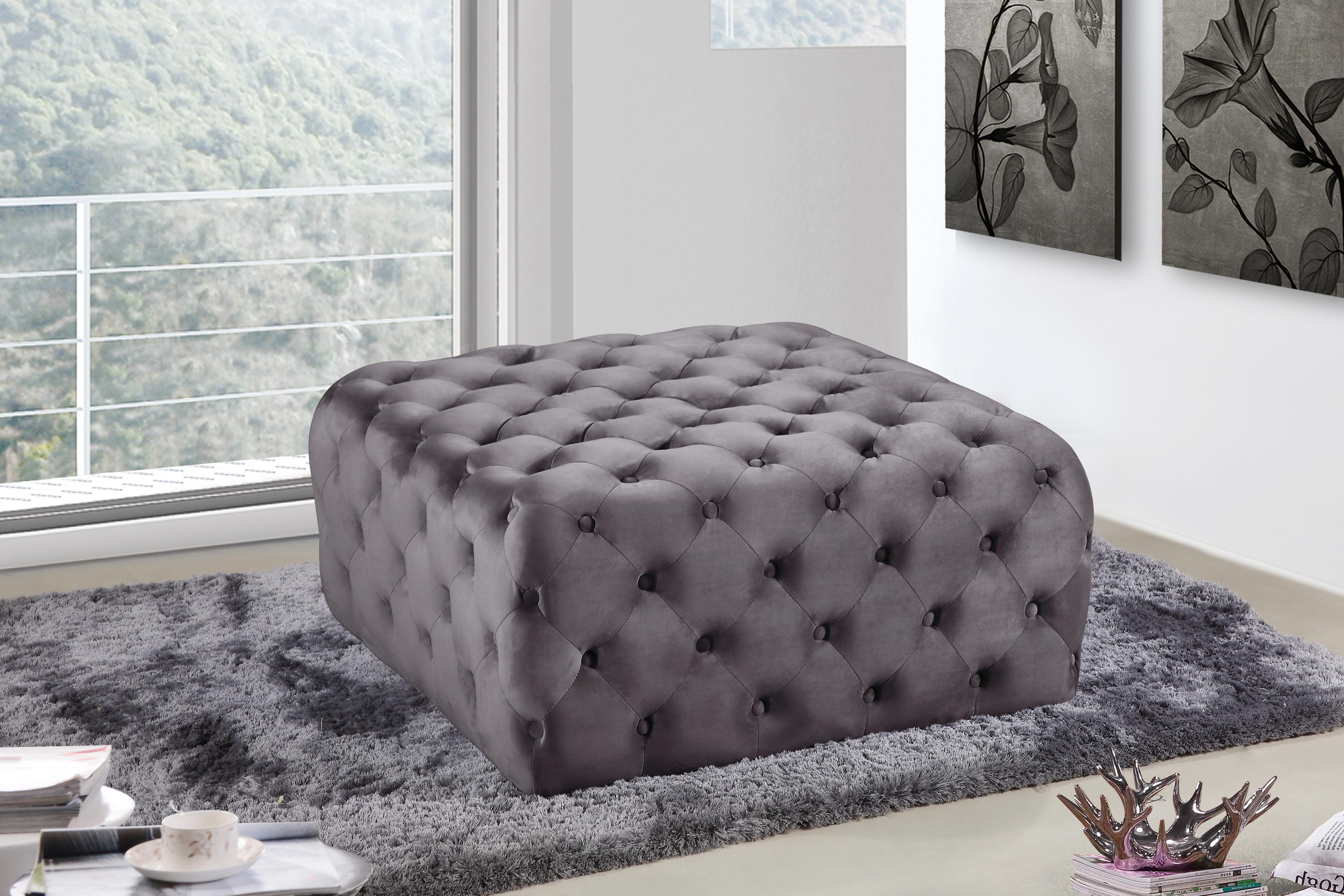 Ariel Grey Velvet Ottoman/Bench - Luxury Home Furniture (MI)