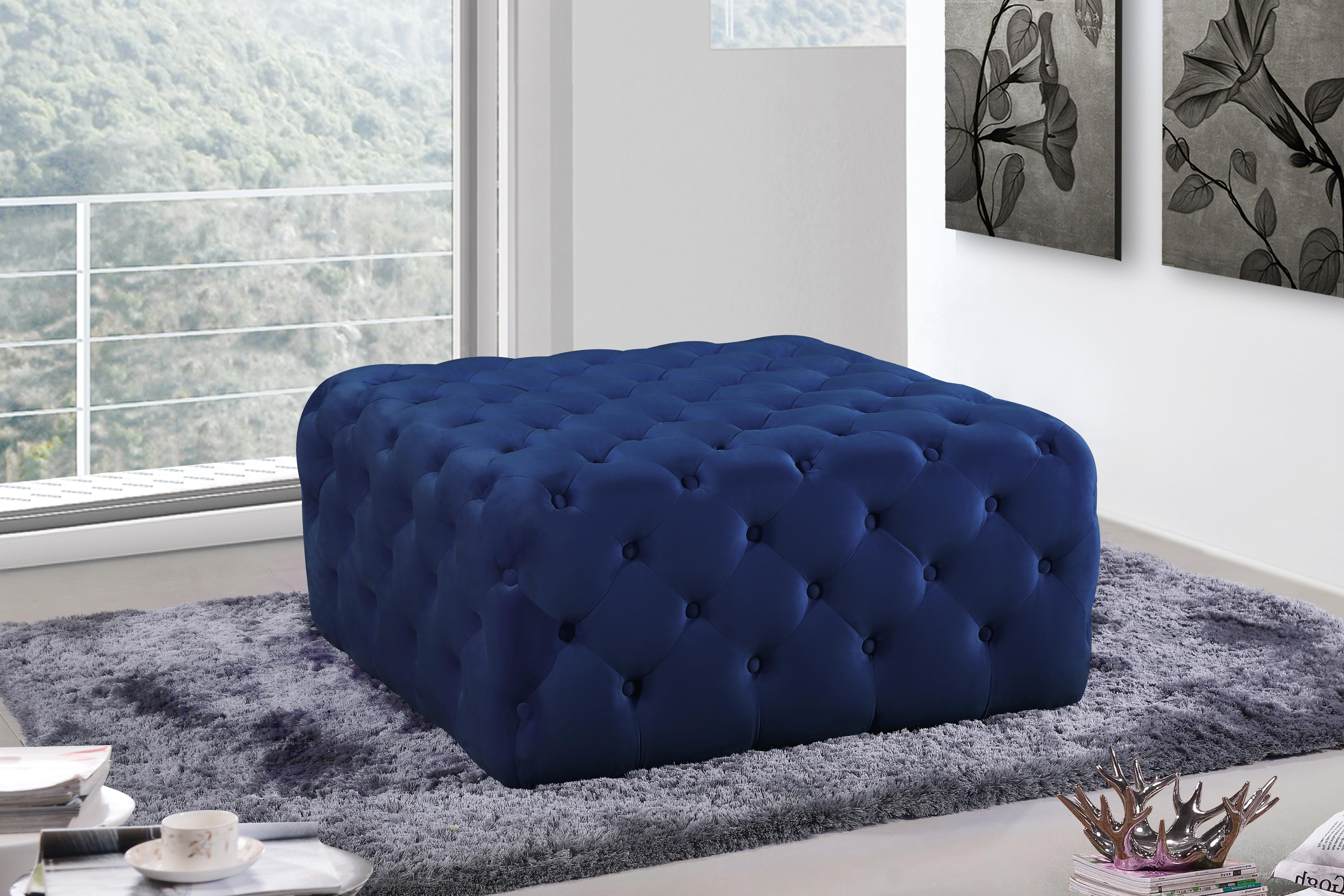 Ariel Navy Velvet Ottoman/Bench - Luxury Home Furniture (MI)