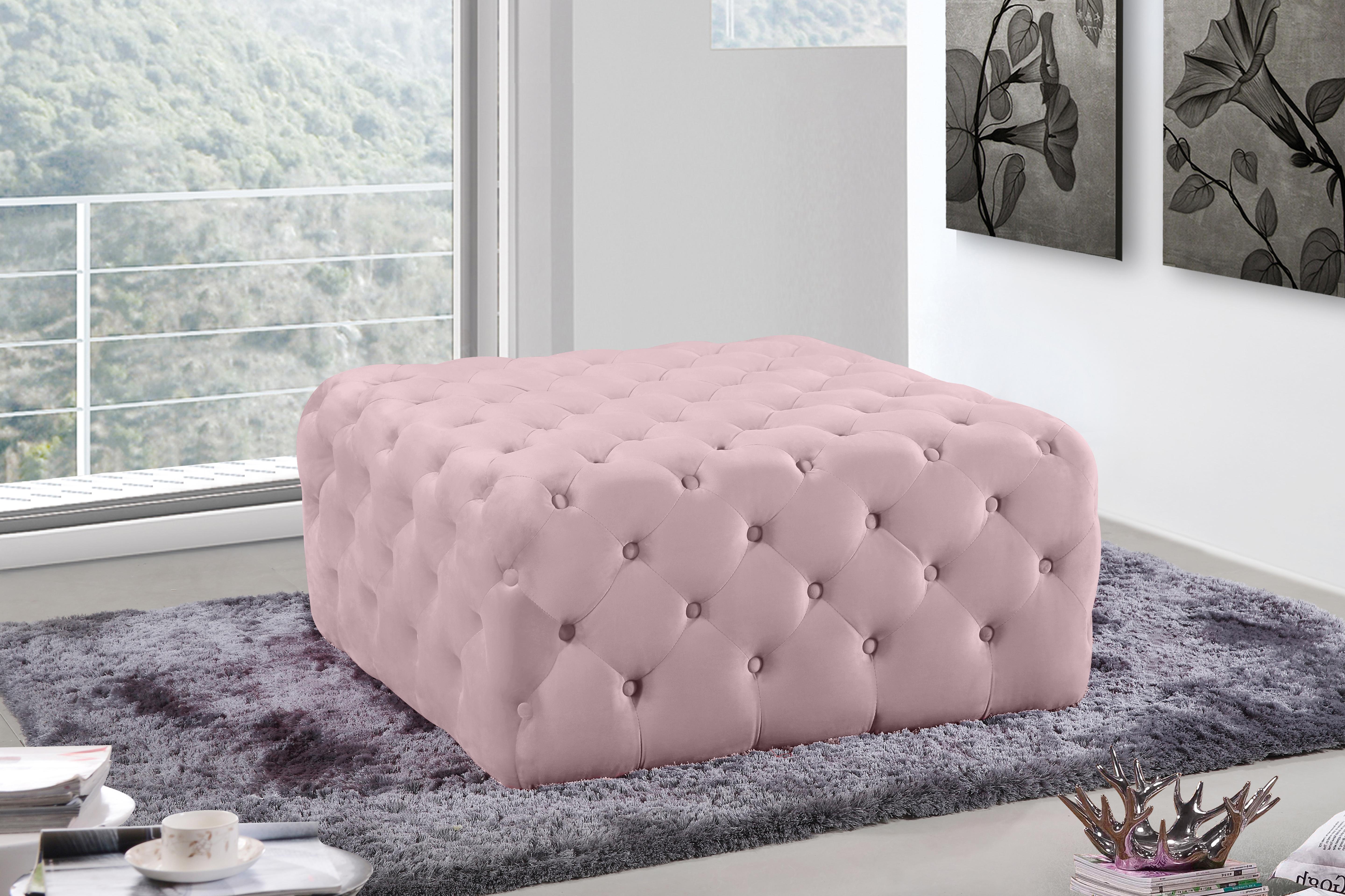 Ariel Pink Velvet Ottoman/Bench - Luxury Home Furniture (MI)