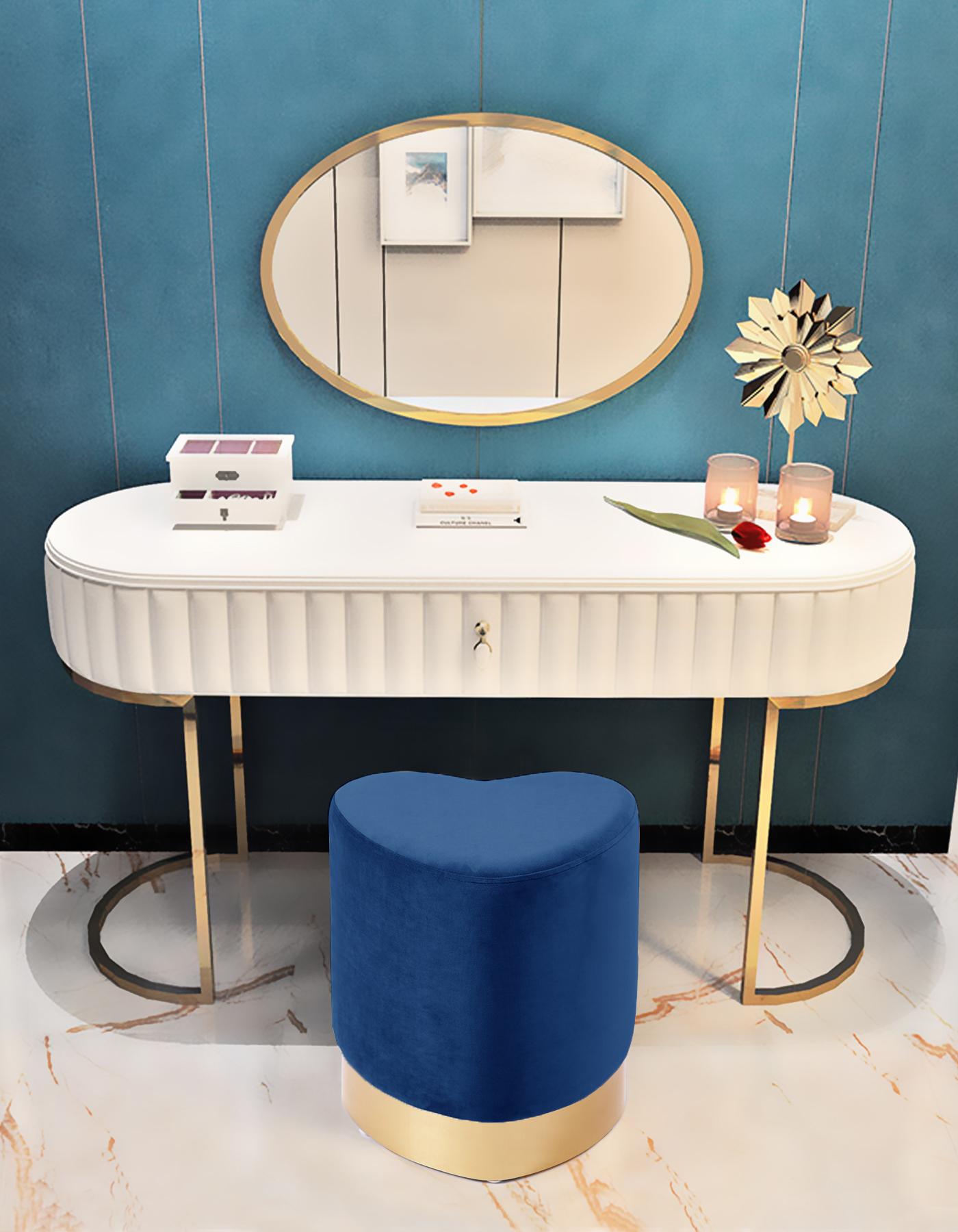 Heart Navy Velvet Ottoman/Stool - Luxury Home Furniture (MI)