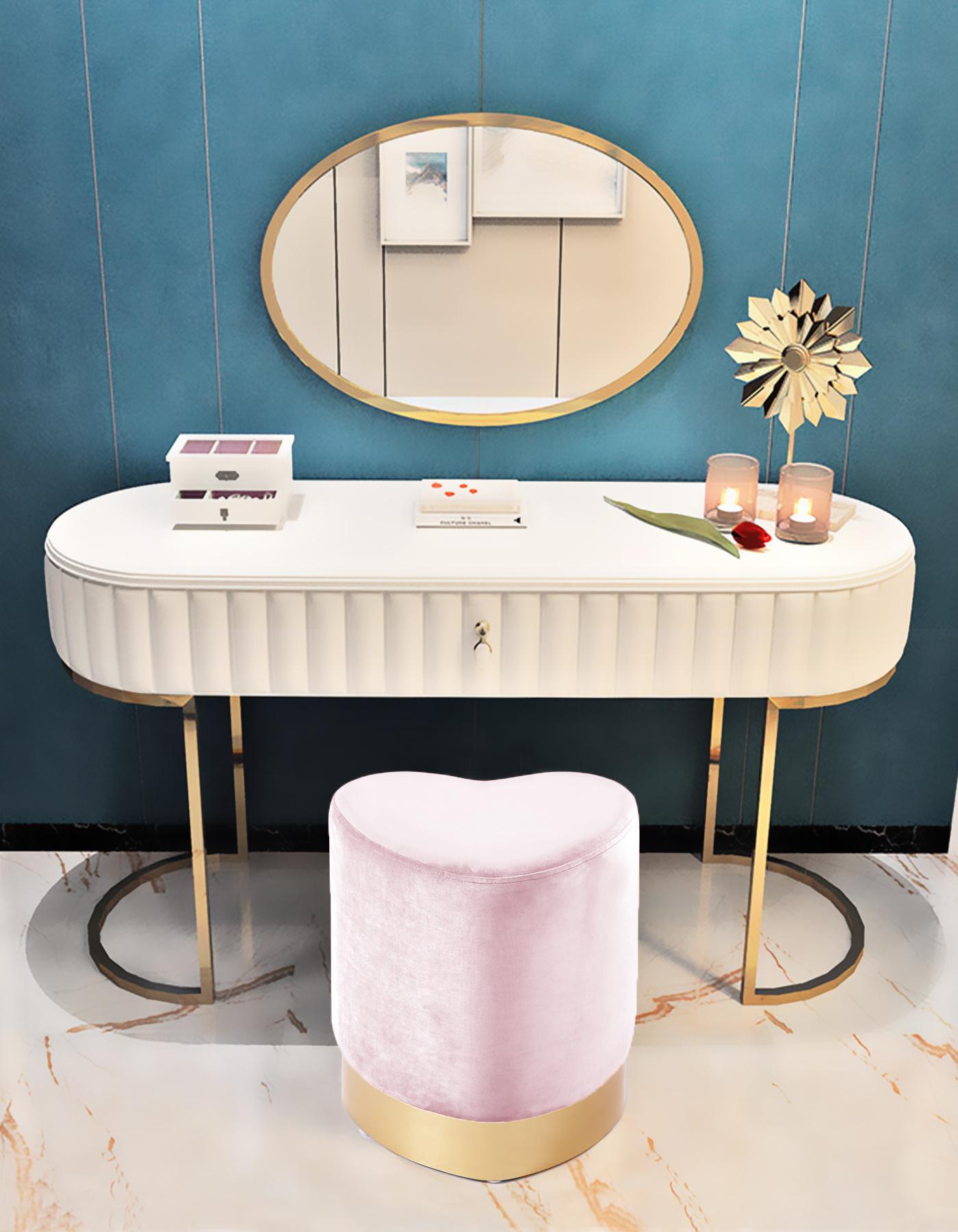 Heart Pink Velvet Ottoman/Stool - Luxury Home Furniture (MI)