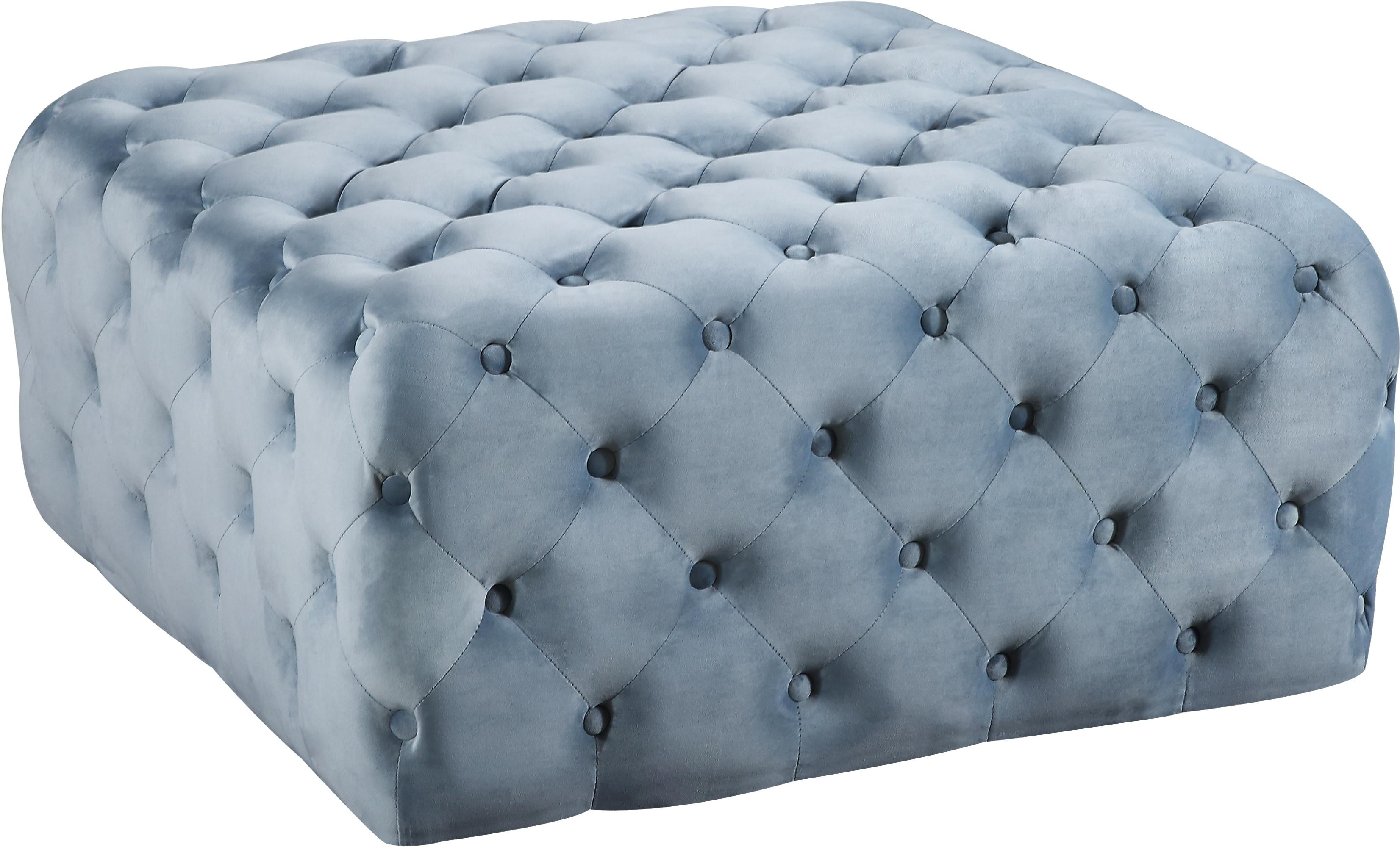 Ariel Sky Blue Velvet Ottoman/Bench - Luxury Home Furniture (MI)