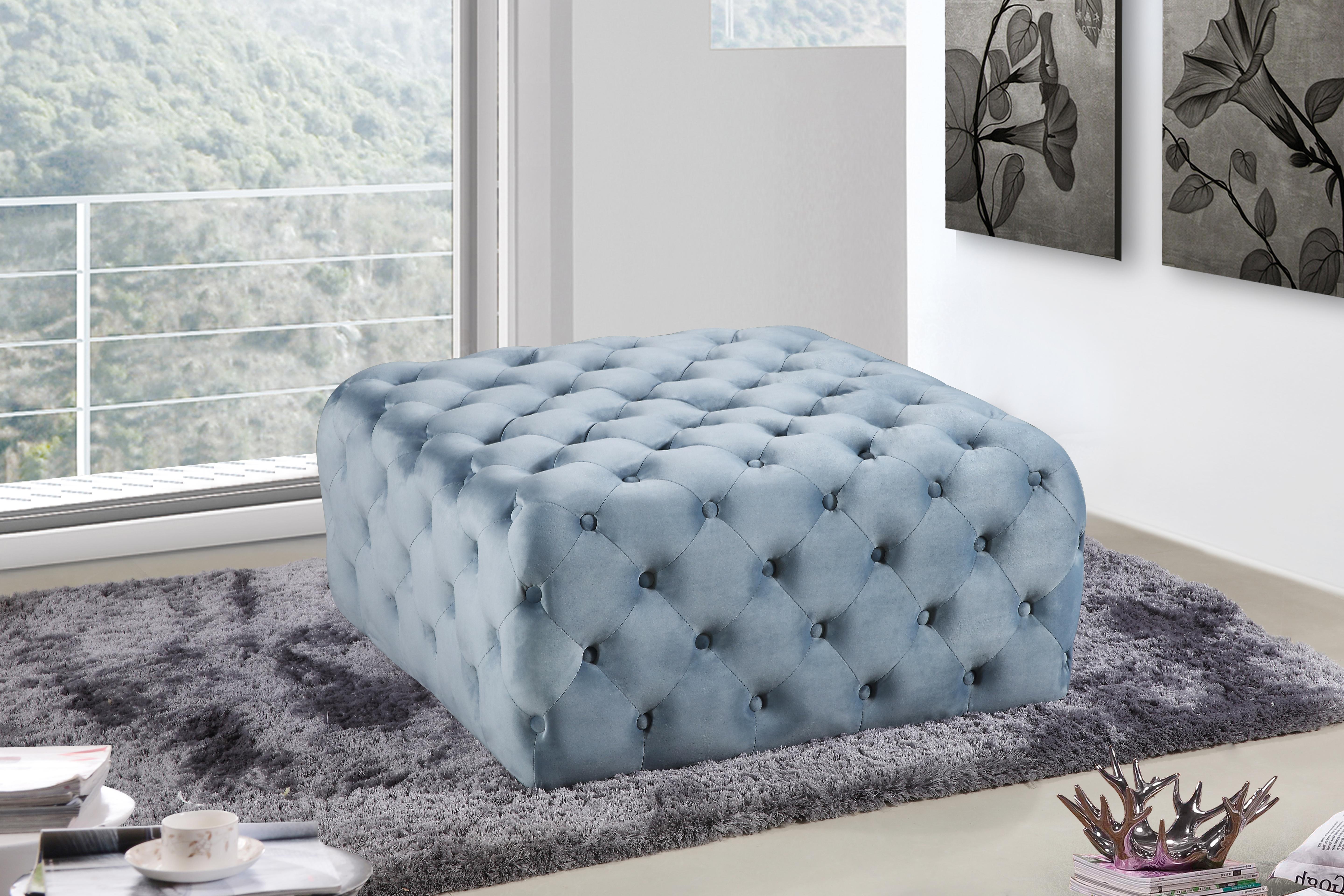 Ariel Sky Blue Velvet Ottoman/Bench - Luxury Home Furniture (MI)