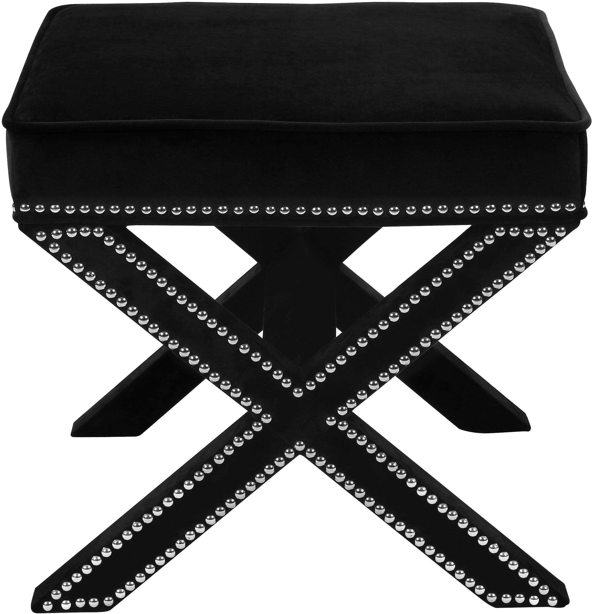 Nixon Black Velvet Ottoman/Bench - Luxury Home Furniture (MI)