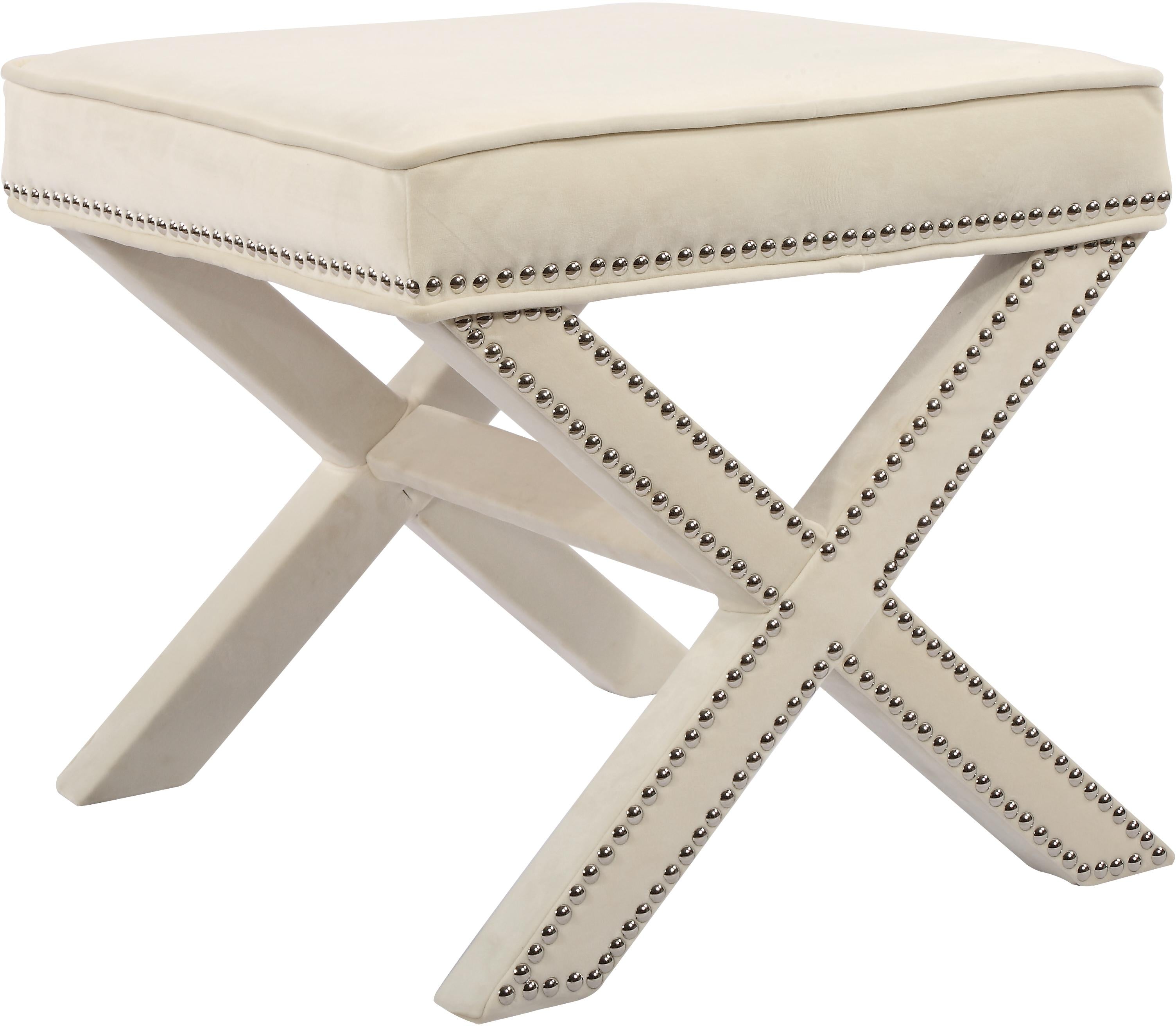 Nixon Cream Velvet Ottoman/Bench - Luxury Home Furniture (MI)