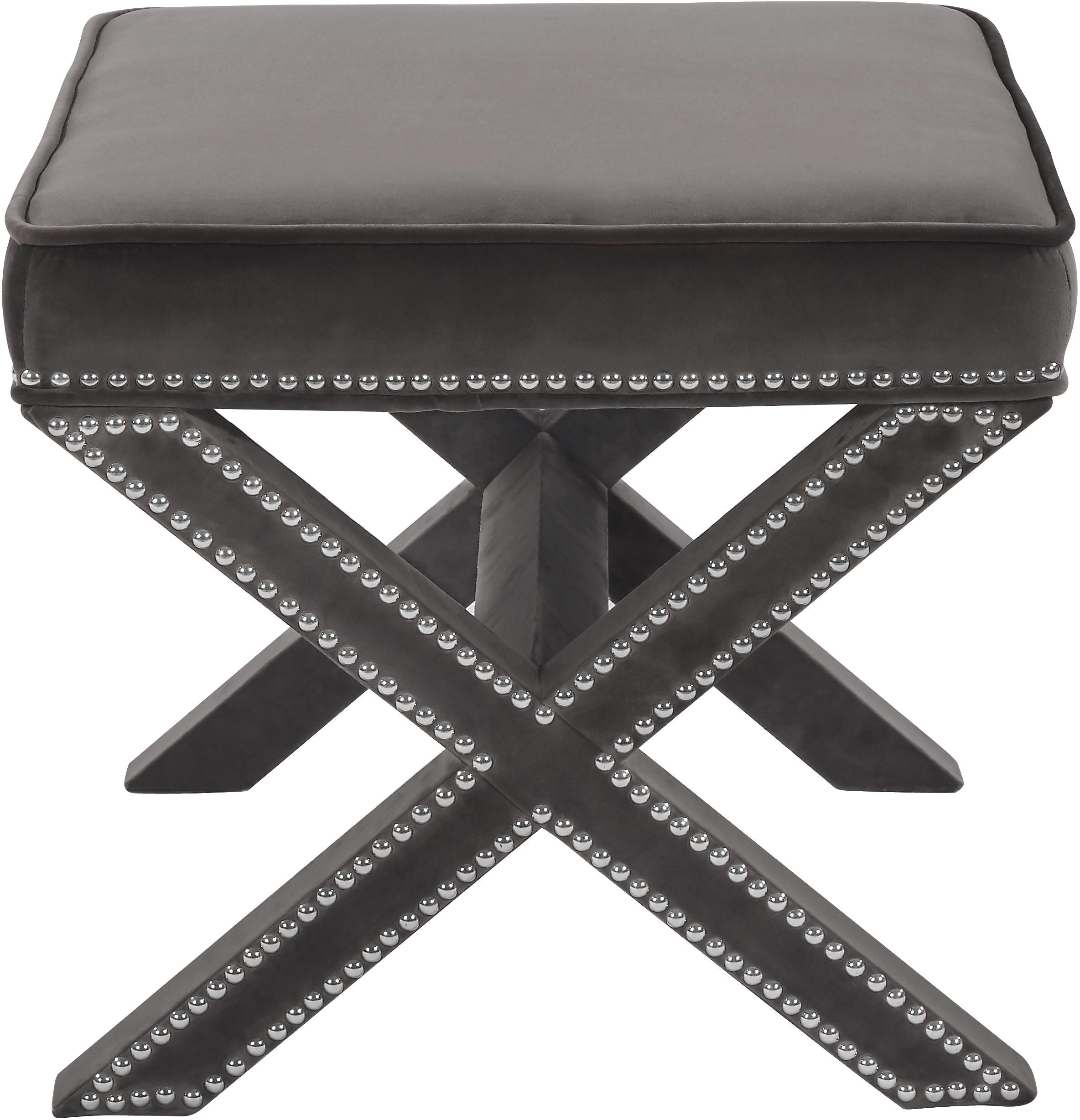 Nixon Grey Velvet Ottoman/Bench - Luxury Home Furniture (MI)
