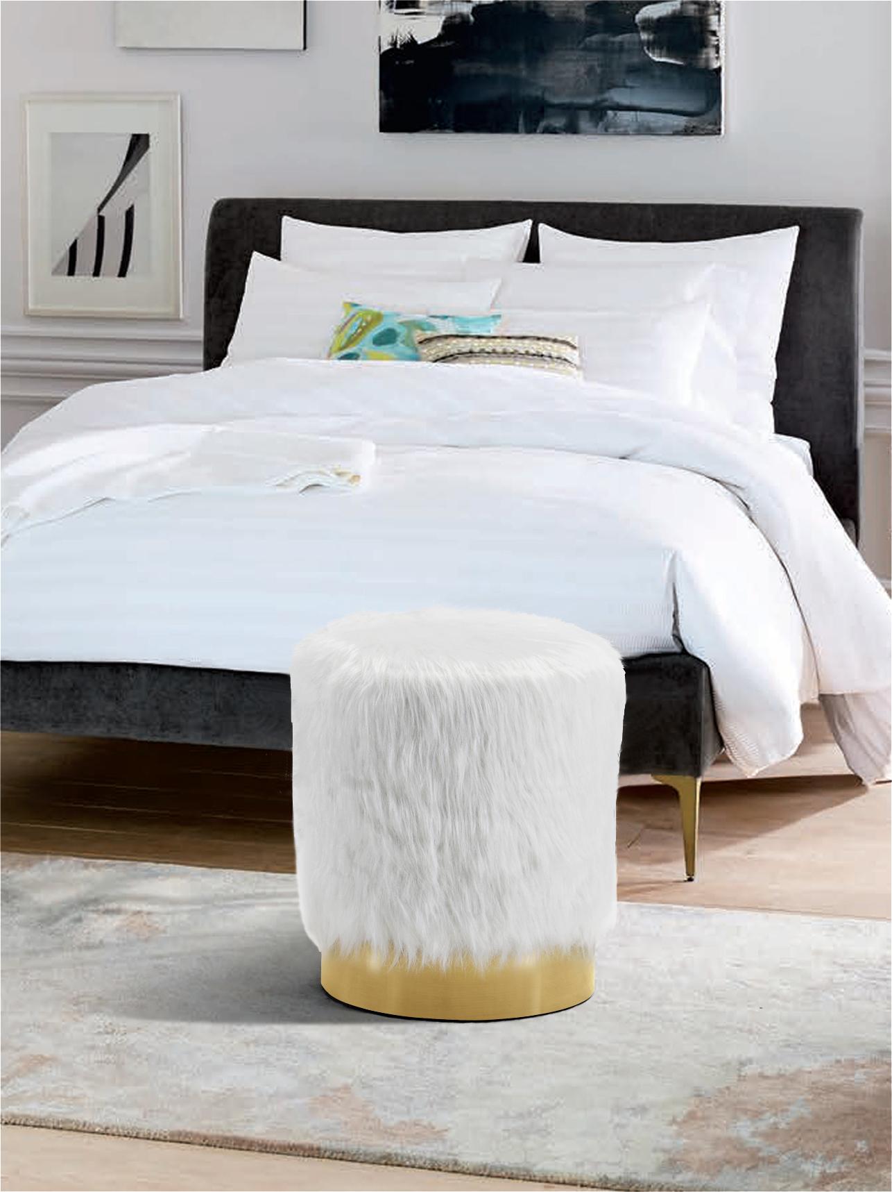 Joy White Faux Fur Ottoman/Stool - Luxury Home Furniture (MI)
