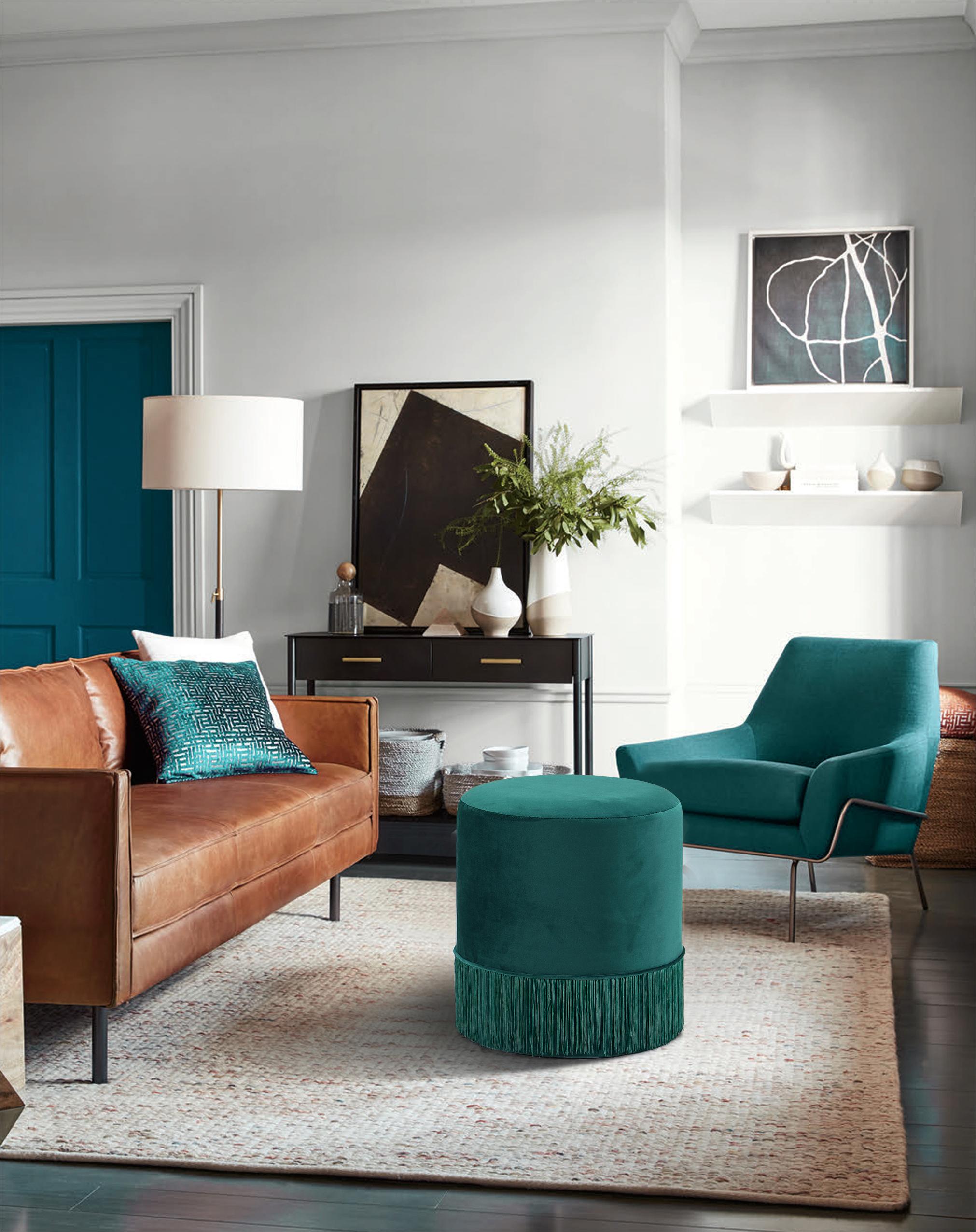 Teddy Green Velvet Ottoman/Stool - Luxury Home Furniture (MI)
