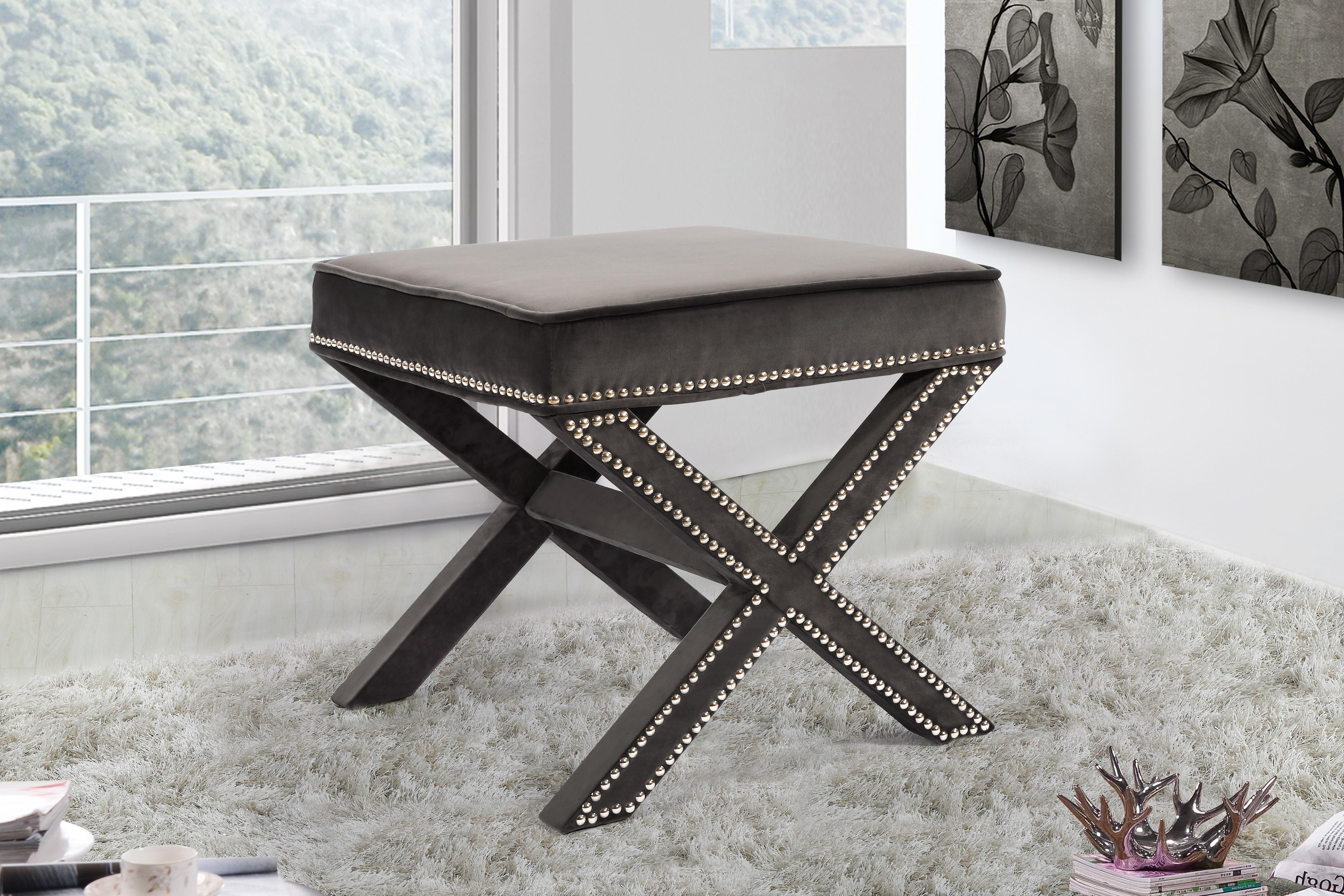 Nixon Grey Velvet Ottoman/Bench - Luxury Home Furniture (MI)