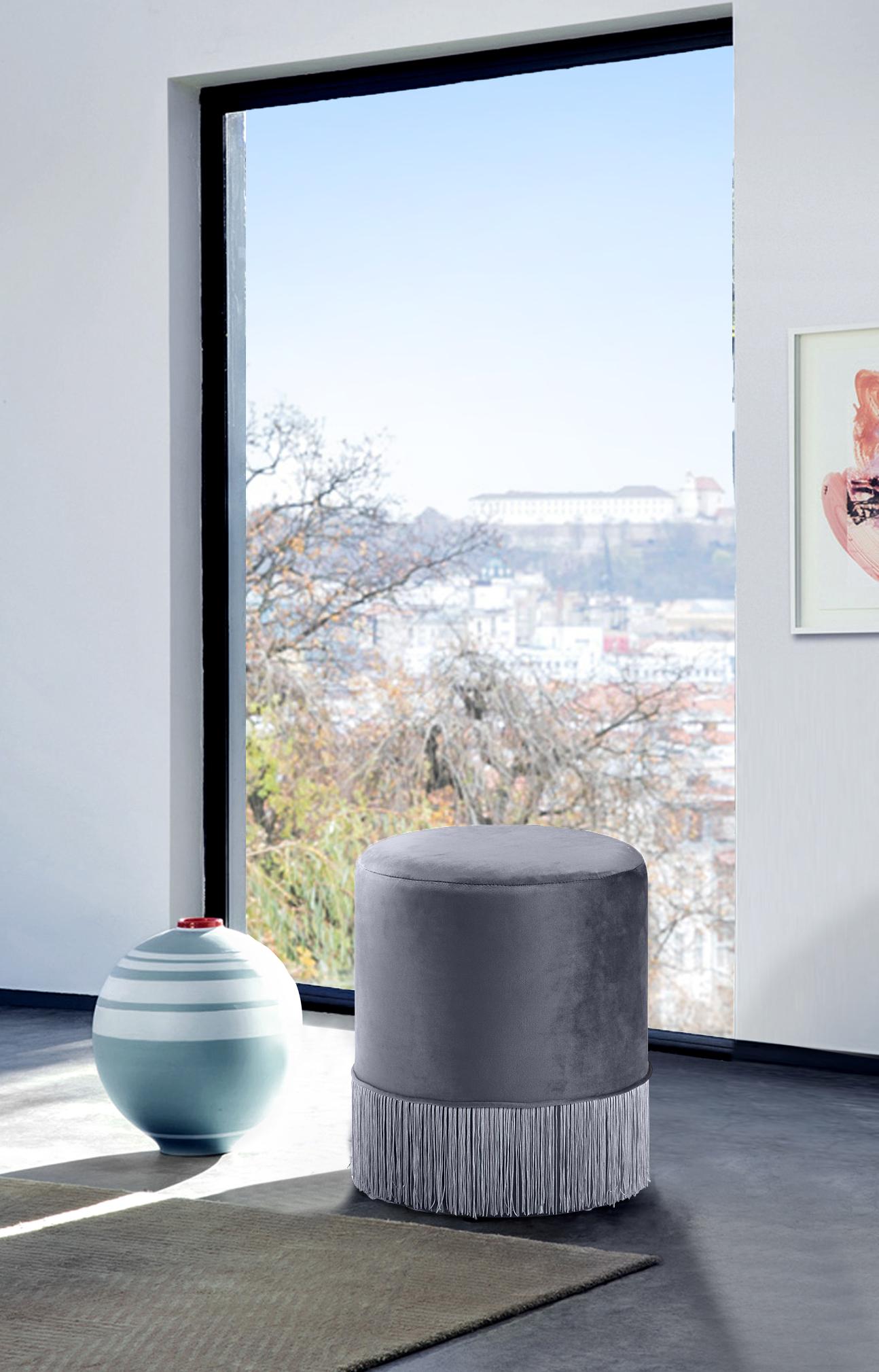 Teddy Grey Velvet Ottoman/Stool - Luxury Home Furniture (MI)