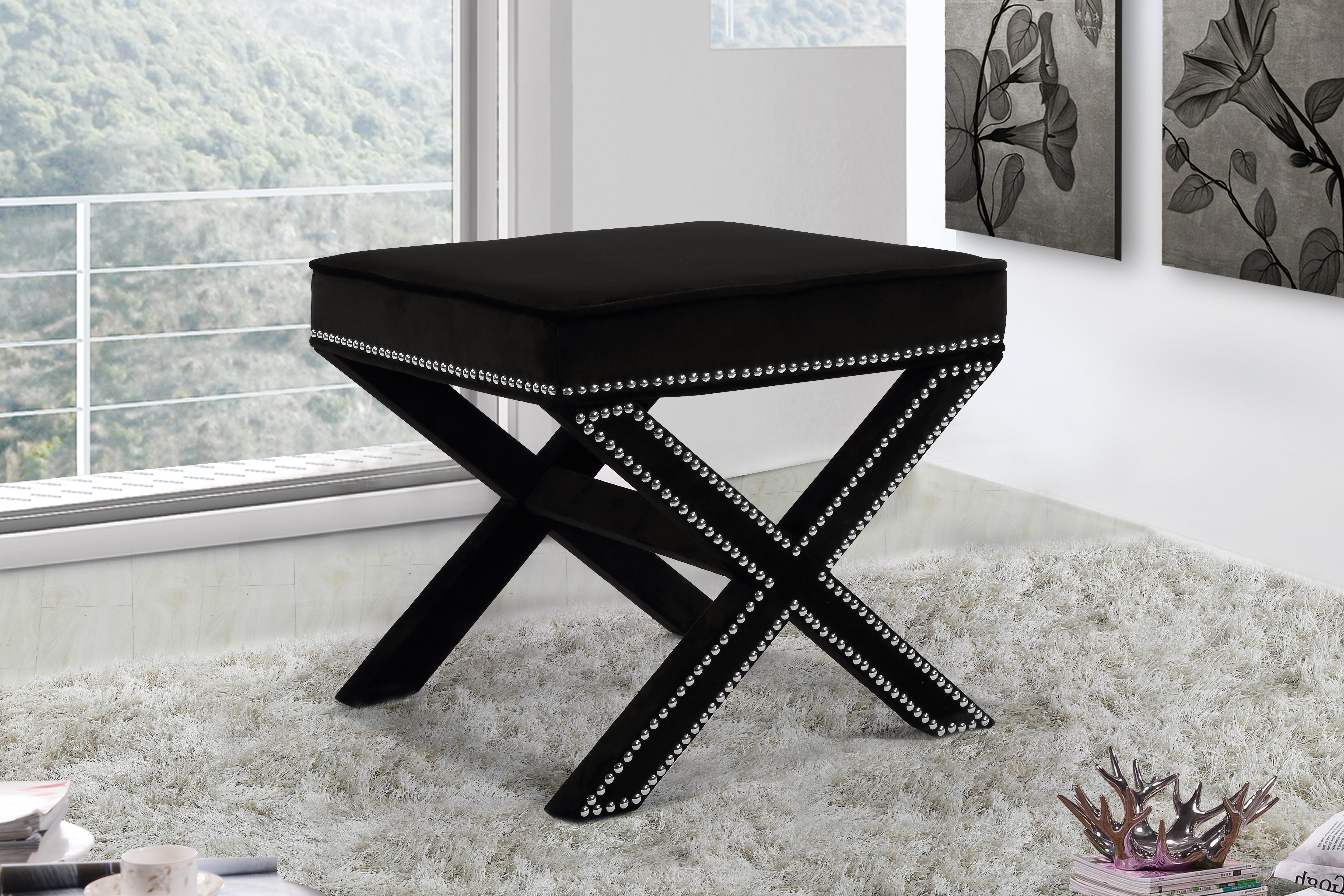 Nixon Black Velvet Ottoman/Bench - Luxury Home Furniture (MI)