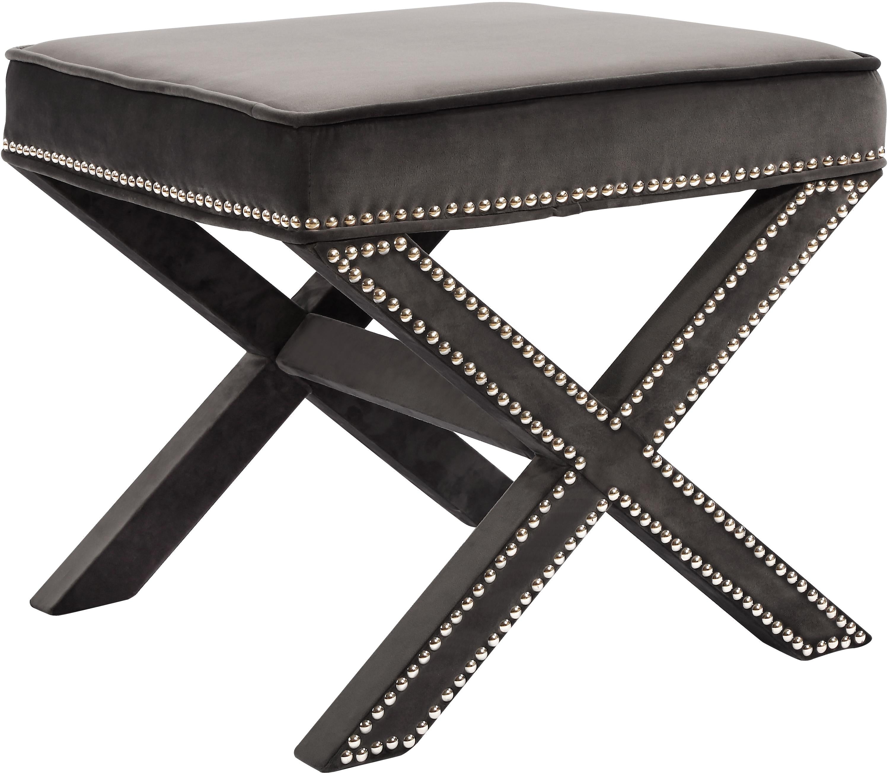 Nixon Grey Velvet Ottoman/Bench - Luxury Home Furniture (MI)