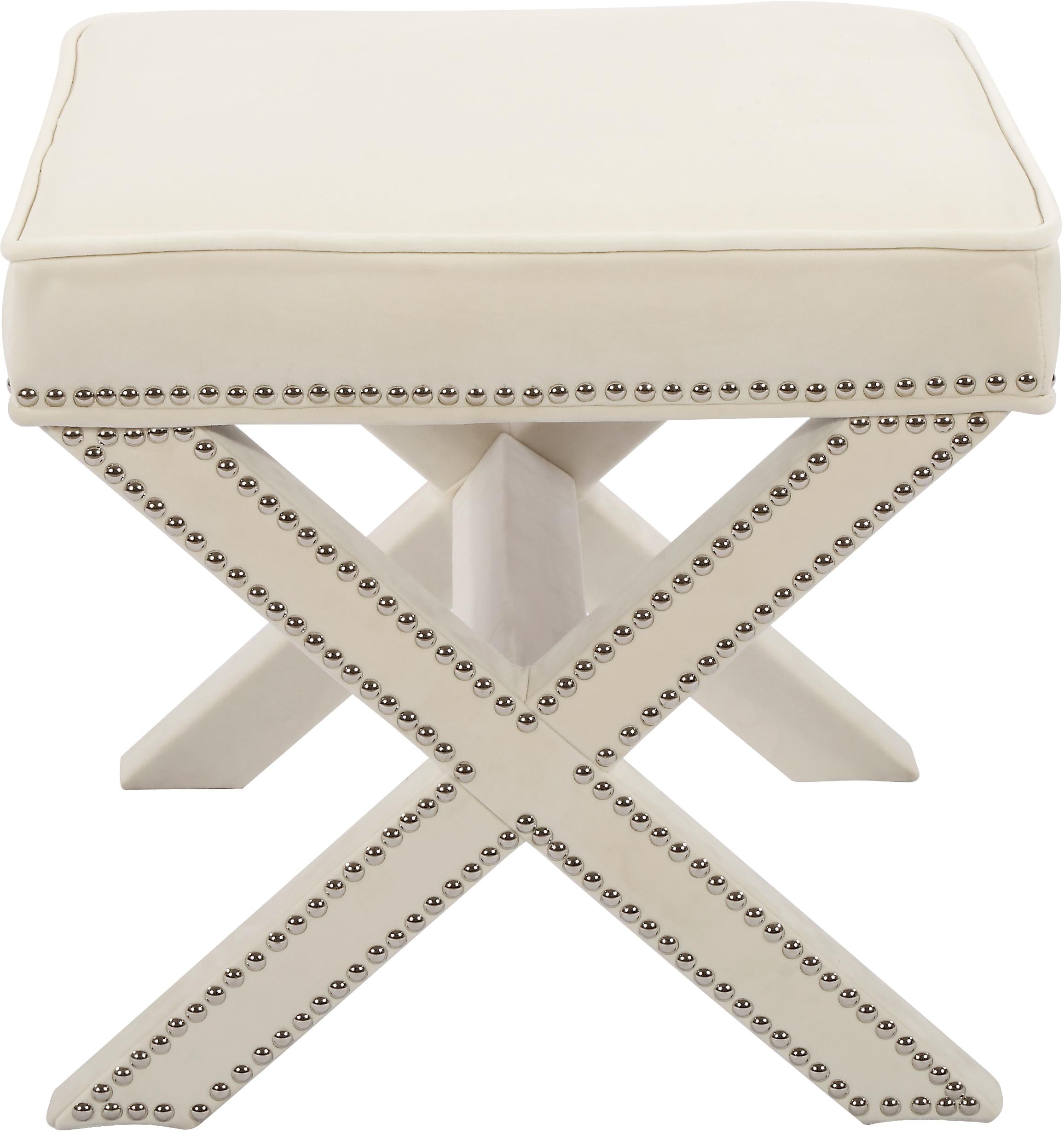 Nixon Cream Velvet Ottoman/Bench - Luxury Home Furniture (MI)