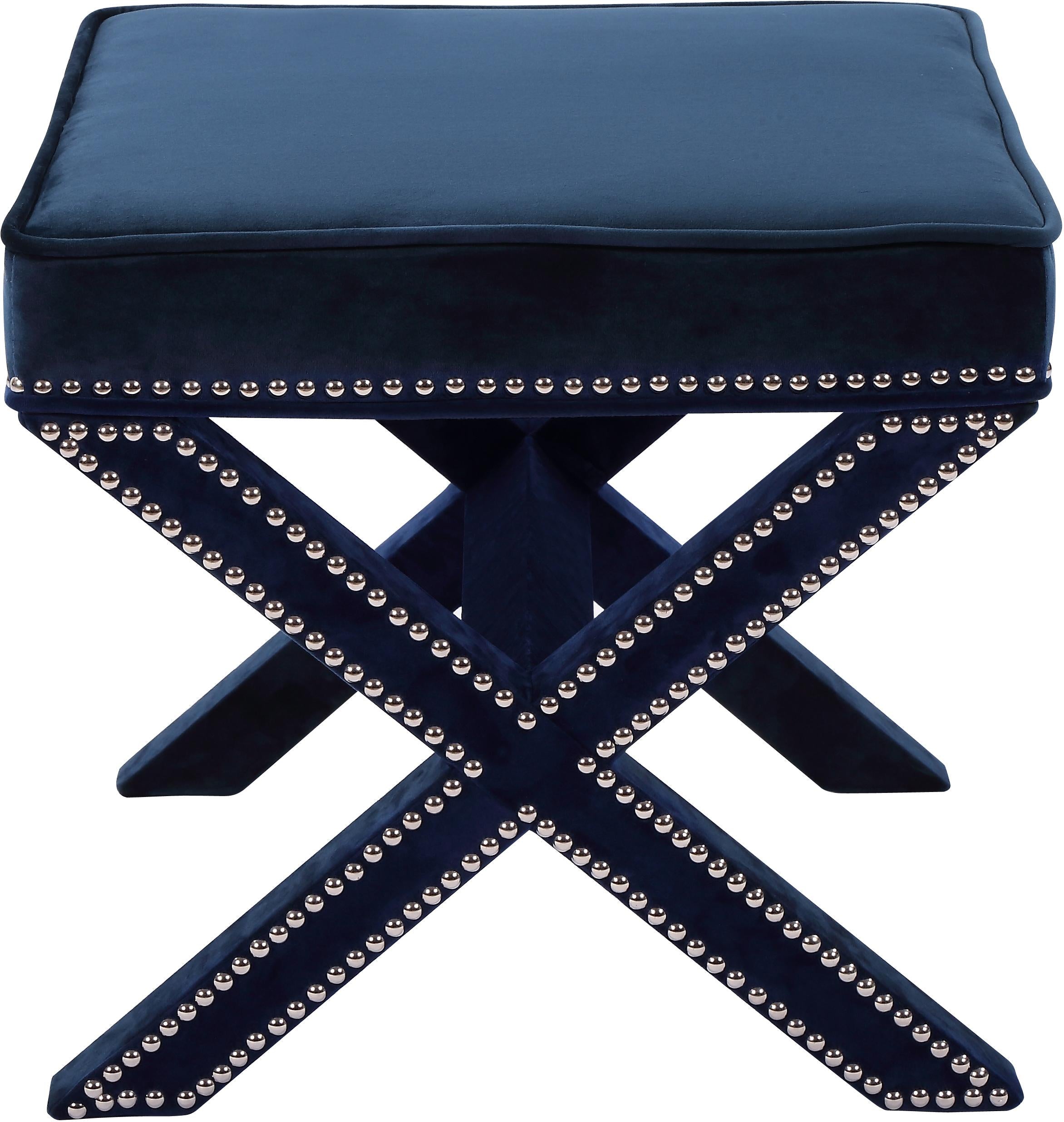 Nixon Navy Velvet Ottoman/Bench - Luxury Home Furniture (MI)