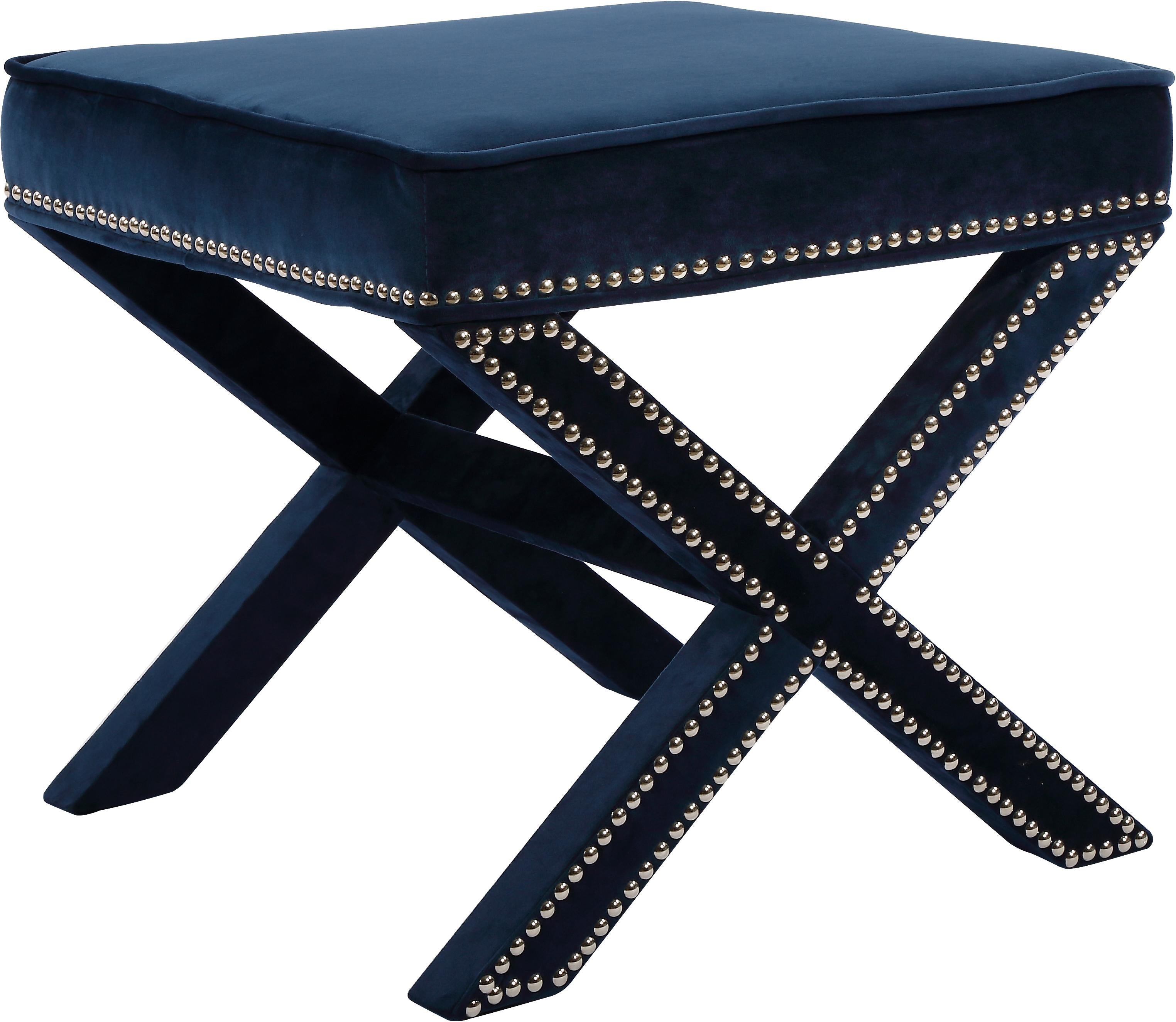 Nixon Navy Velvet Ottoman/Bench - Luxury Home Furniture (MI)