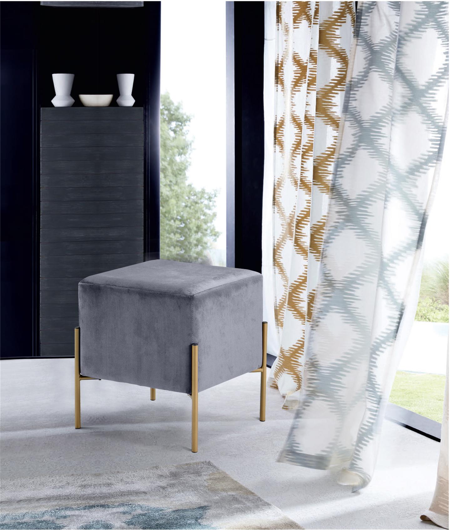 Isla Grey Velvet Ottoman/Stool - Luxury Home Furniture (MI)