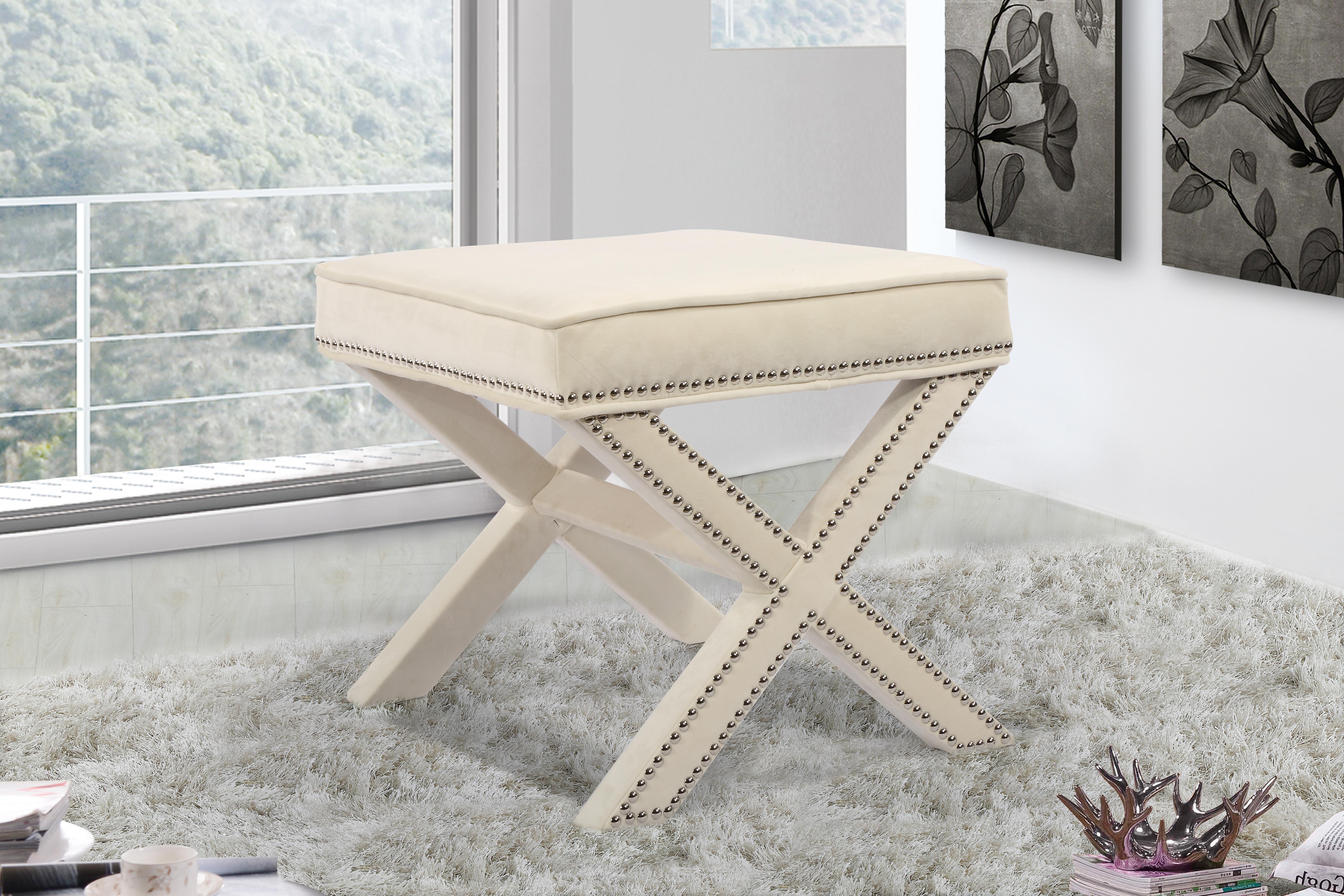 Nixon Cream Velvet Ottoman/Bench - Luxury Home Furniture (MI)