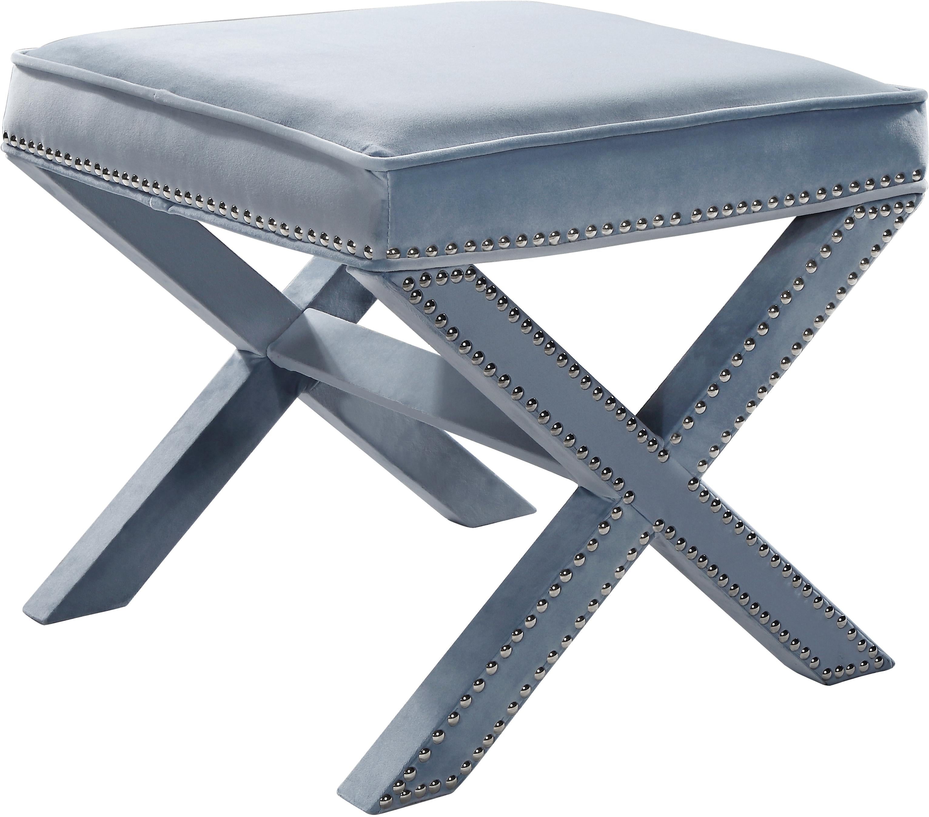 Nixon Sky Blue Velvet Ottoman/Bench - Luxury Home Furniture (MI)