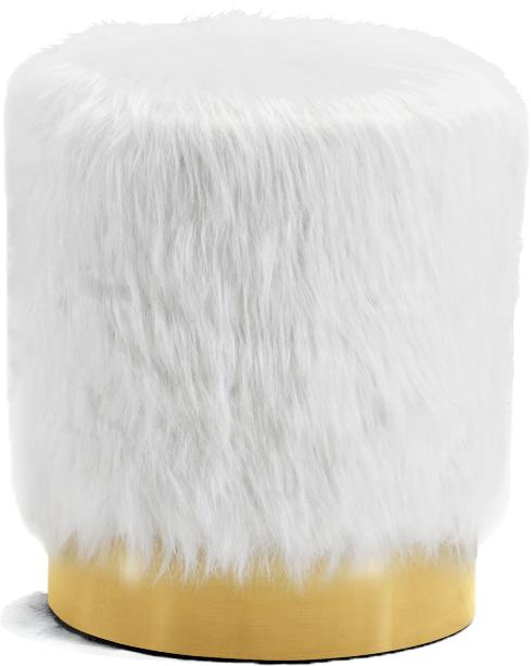 Joy White Faux Fur Ottoman/Stool - Luxury Home Furniture (MI)