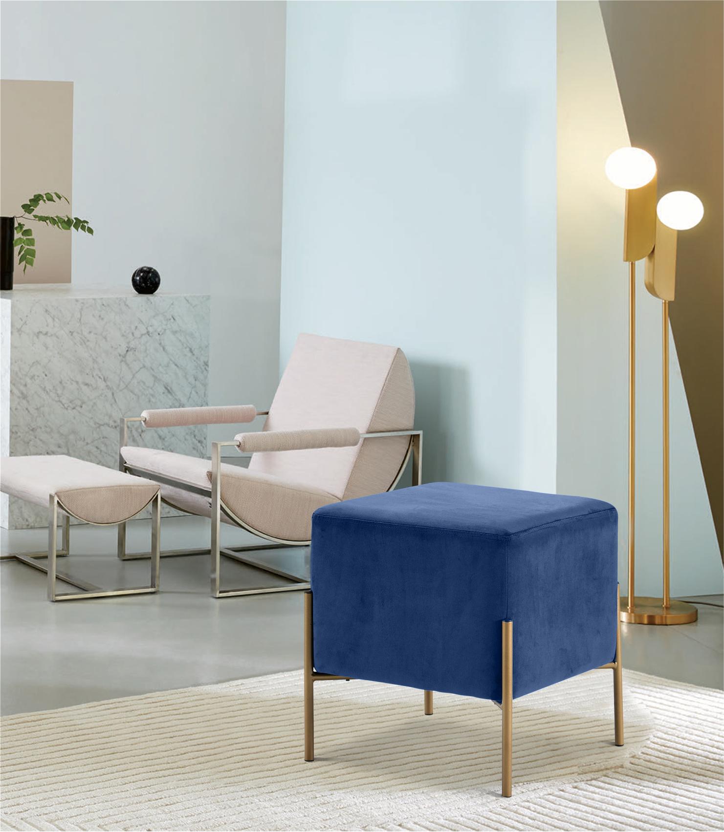 Isla Navy Velvet Ottoman/Stool - Luxury Home Furniture (MI)