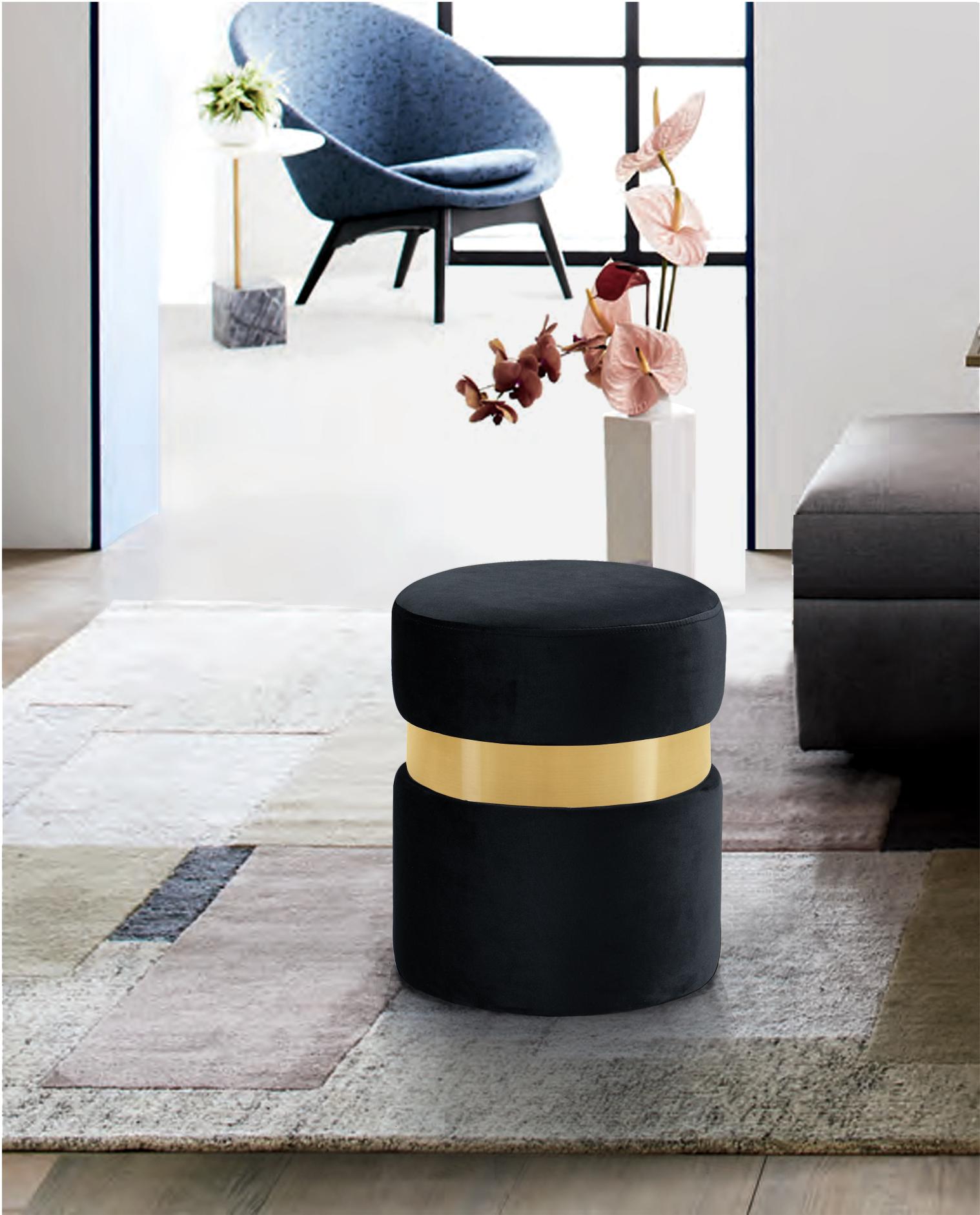 Hailey Black Velvet Ottoman/Stool - Luxury Home Furniture (MI)