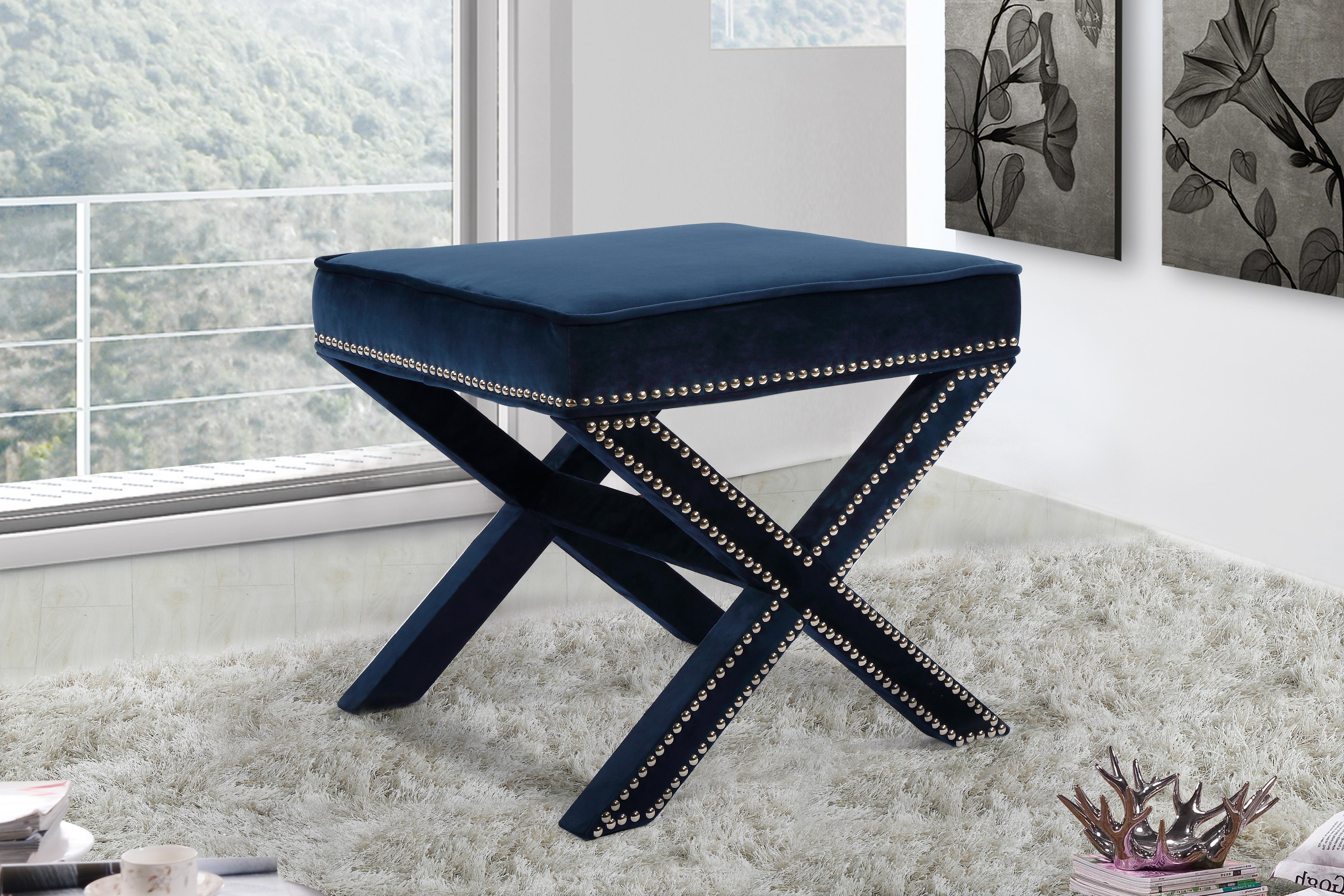 Nixon Navy Velvet Ottoman/Bench - Luxury Home Furniture (MI)