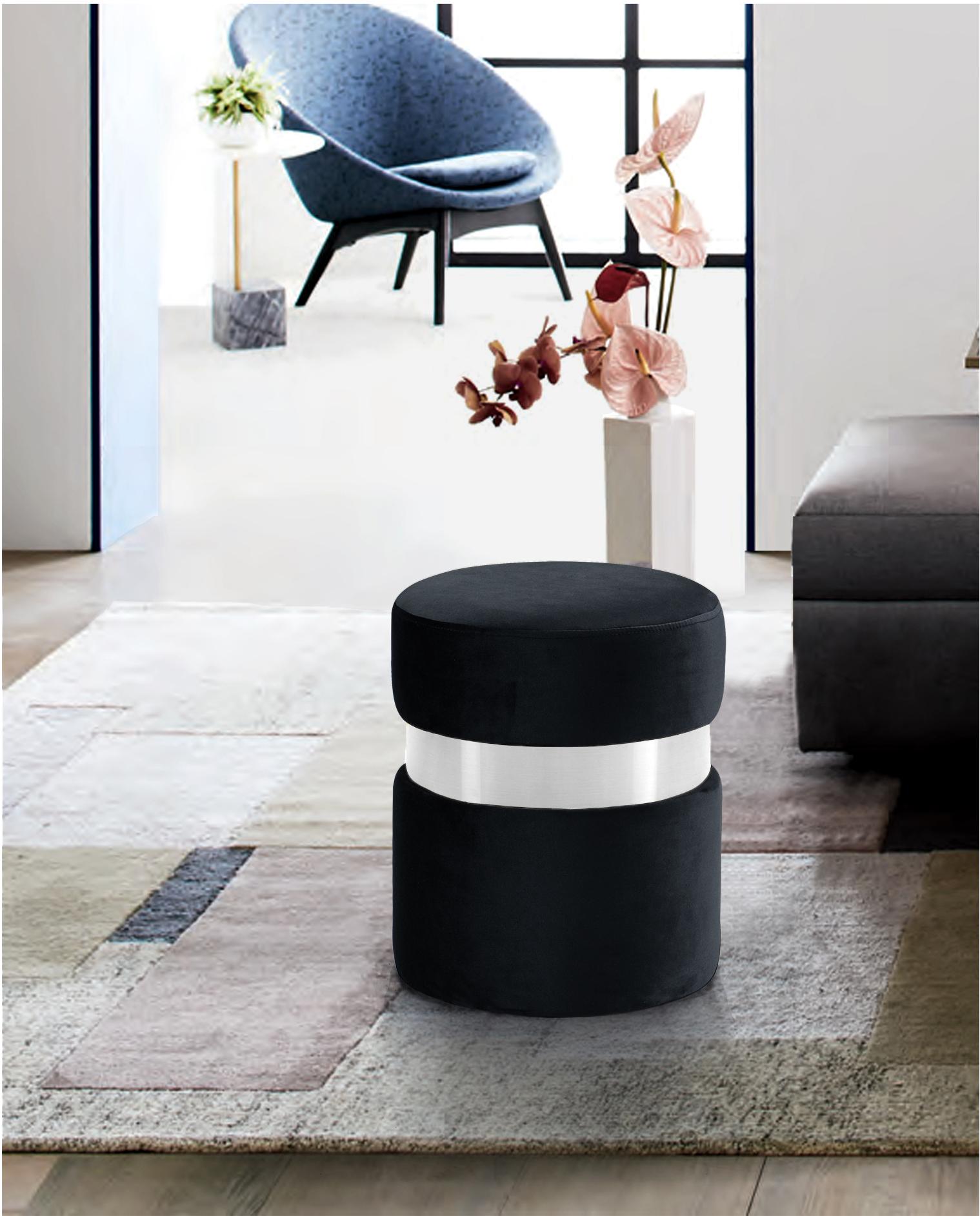 Hailey Black Velvet Ottoman/Stool - Luxury Home Furniture (MI)