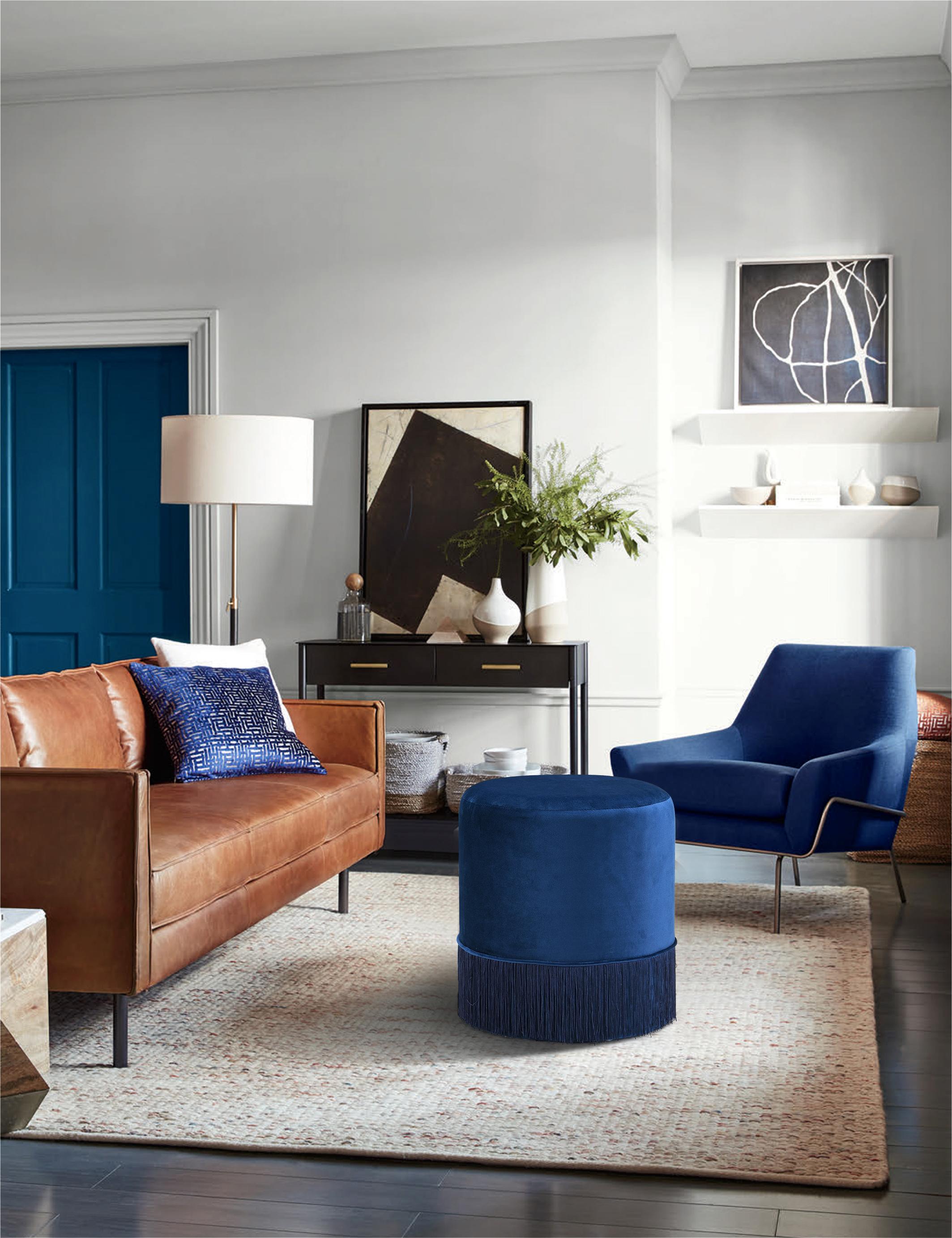 Teddy Navy Velvet Ottoman/Stool - Luxury Home Furniture (MI)