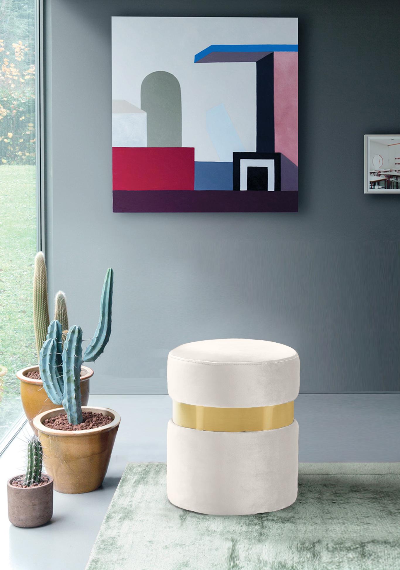 Hailey Cream Velvet Ottoman/Stool - Luxury Home Furniture (MI)