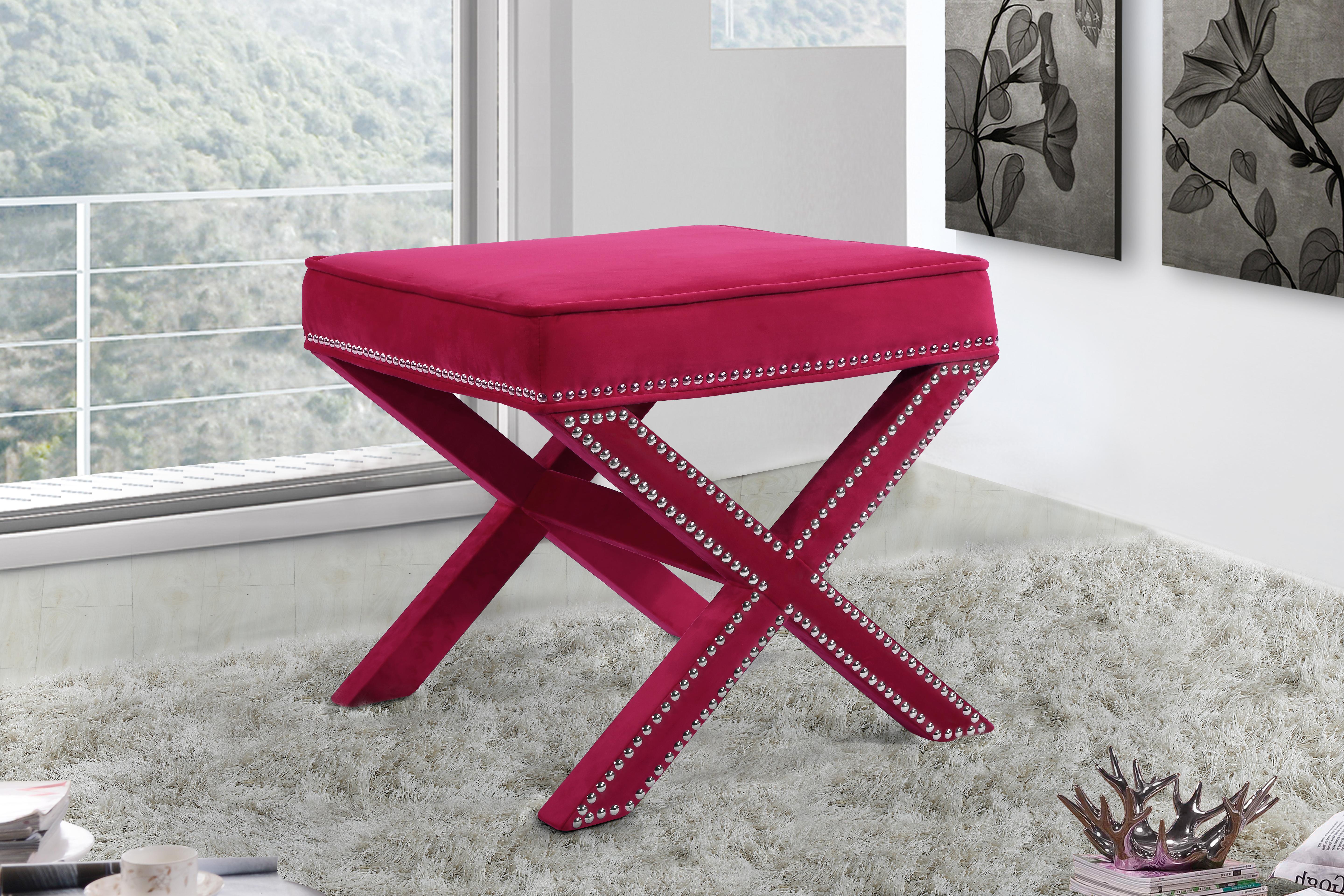 Nixon Pink Velvet Ottoman/Bench - Luxury Home Furniture (MI)