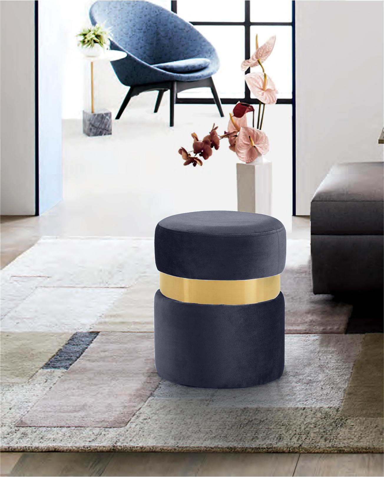 Hailey Grey Velvet Ottoman/Stool - Luxury Home Furniture (MI)