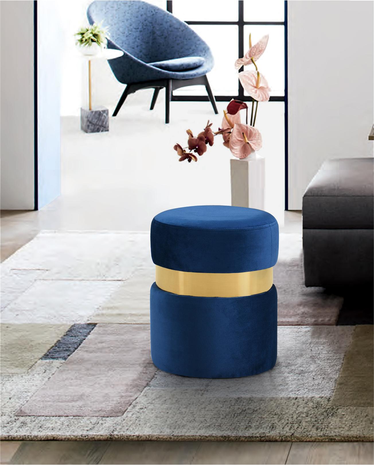 Hailey Navy Velvet Ottoman/Stool - Luxury Home Furniture (MI)