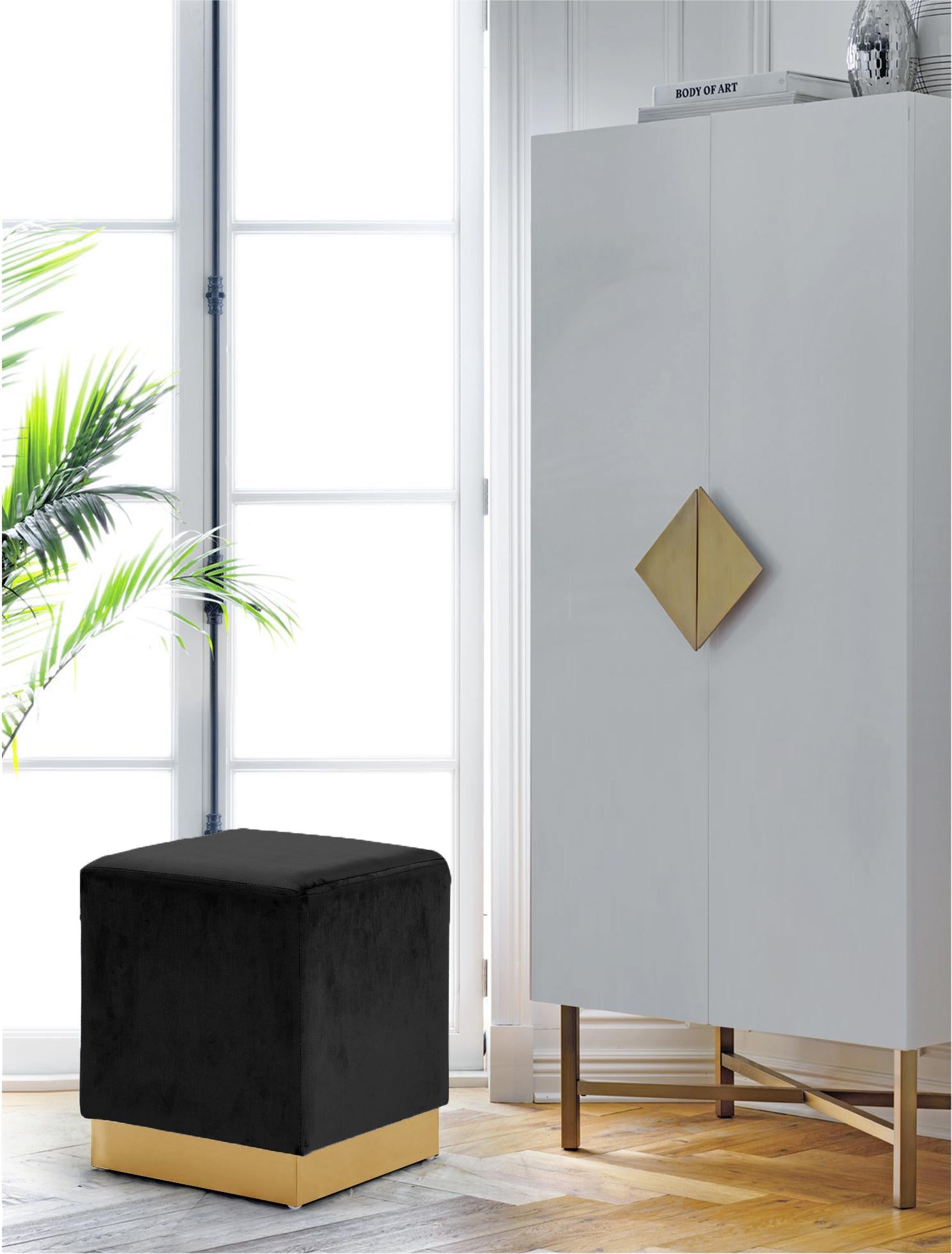 Jax Black Velvet Ottoman/Stool - Luxury Home Furniture (MI)