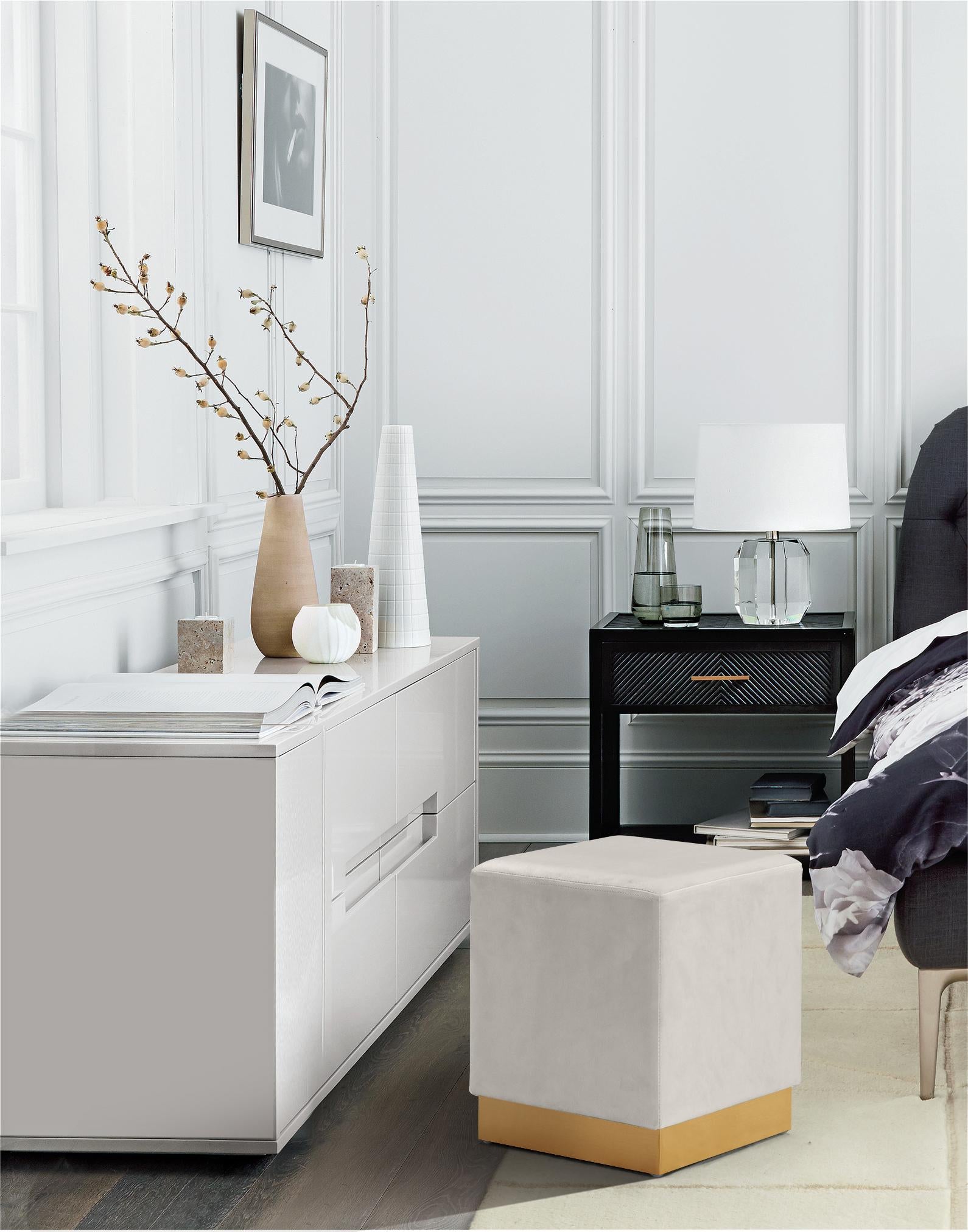 Jax Cream Velvet Ottoman/Stool - Luxury Home Furniture (MI)
