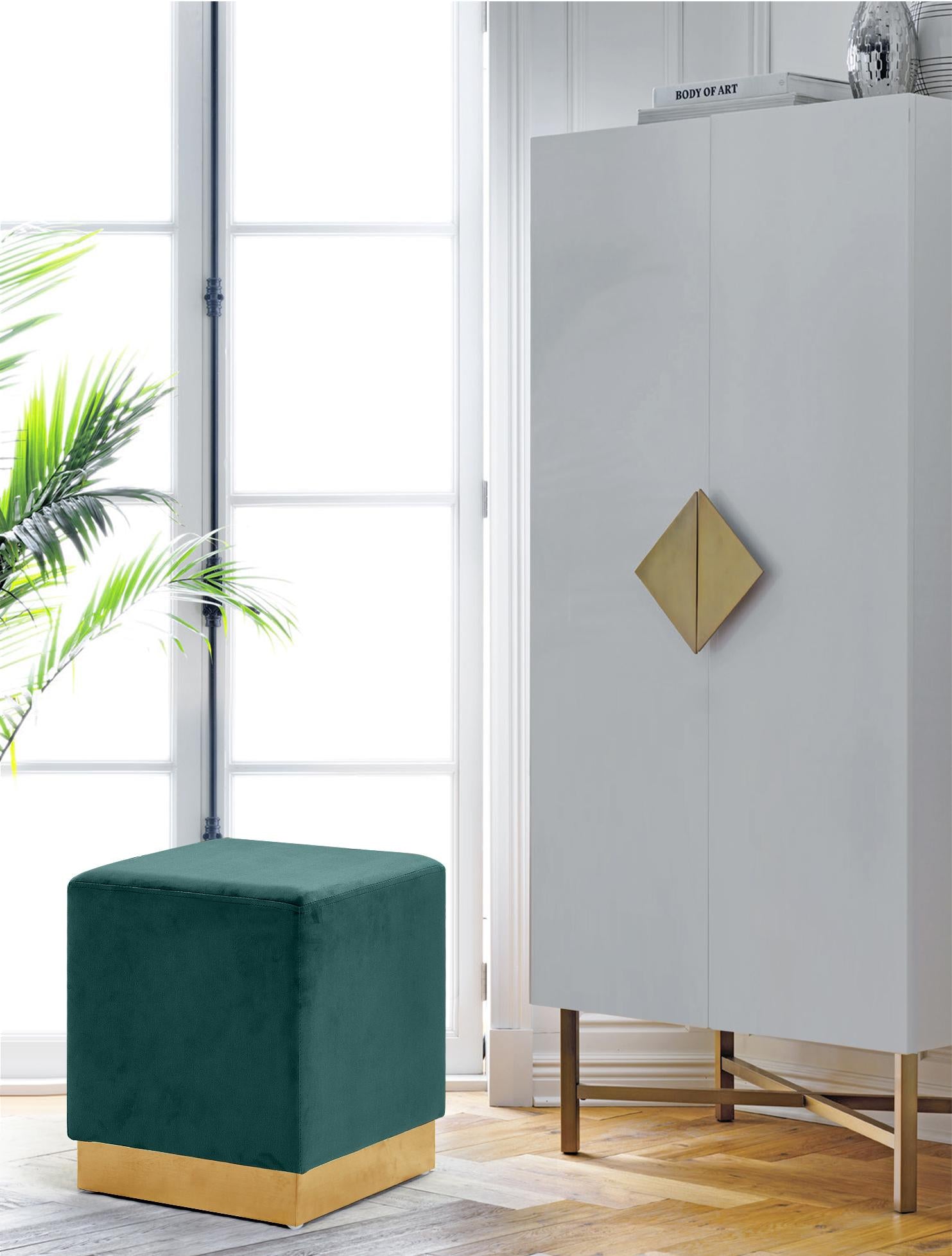 Jax Green Velvet Ottoman/Stool - Luxury Home Furniture (MI)