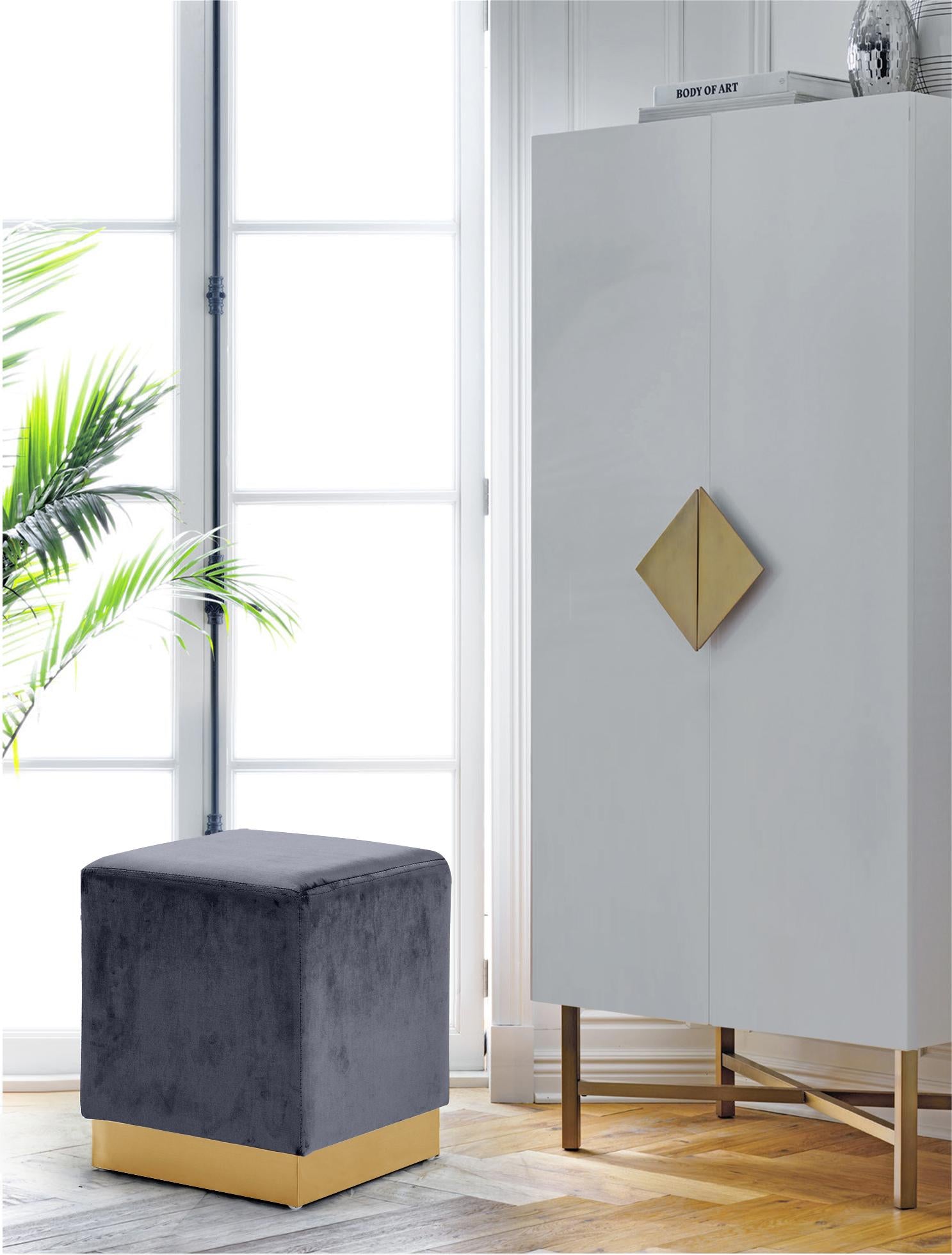 Jax Grey Velvet Ottoman/Stool - Luxury Home Furniture (MI)