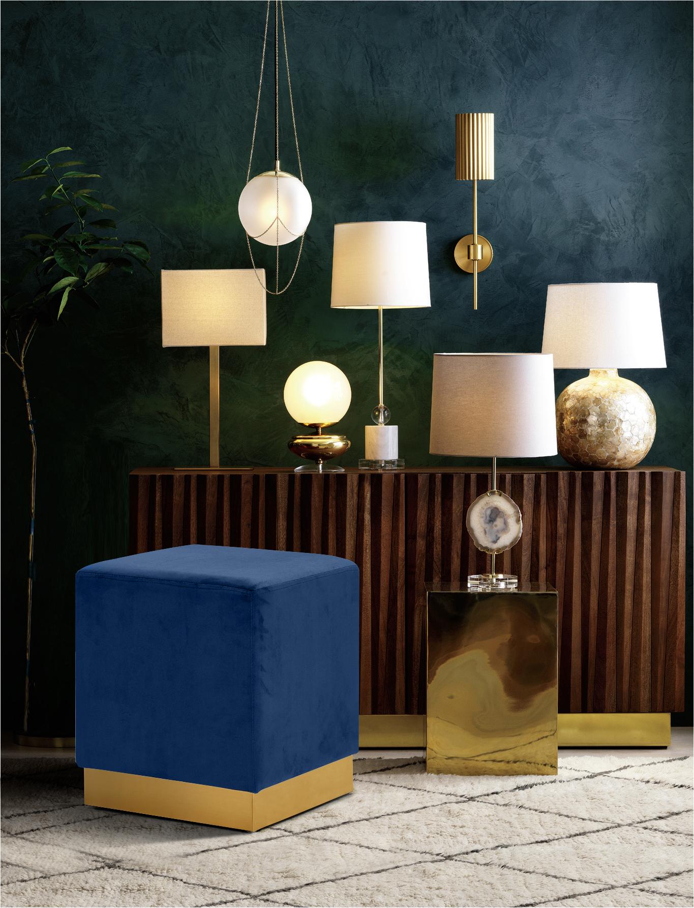Jax Navy Velvet Ottoman/Stool - Luxury Home Furniture (MI)