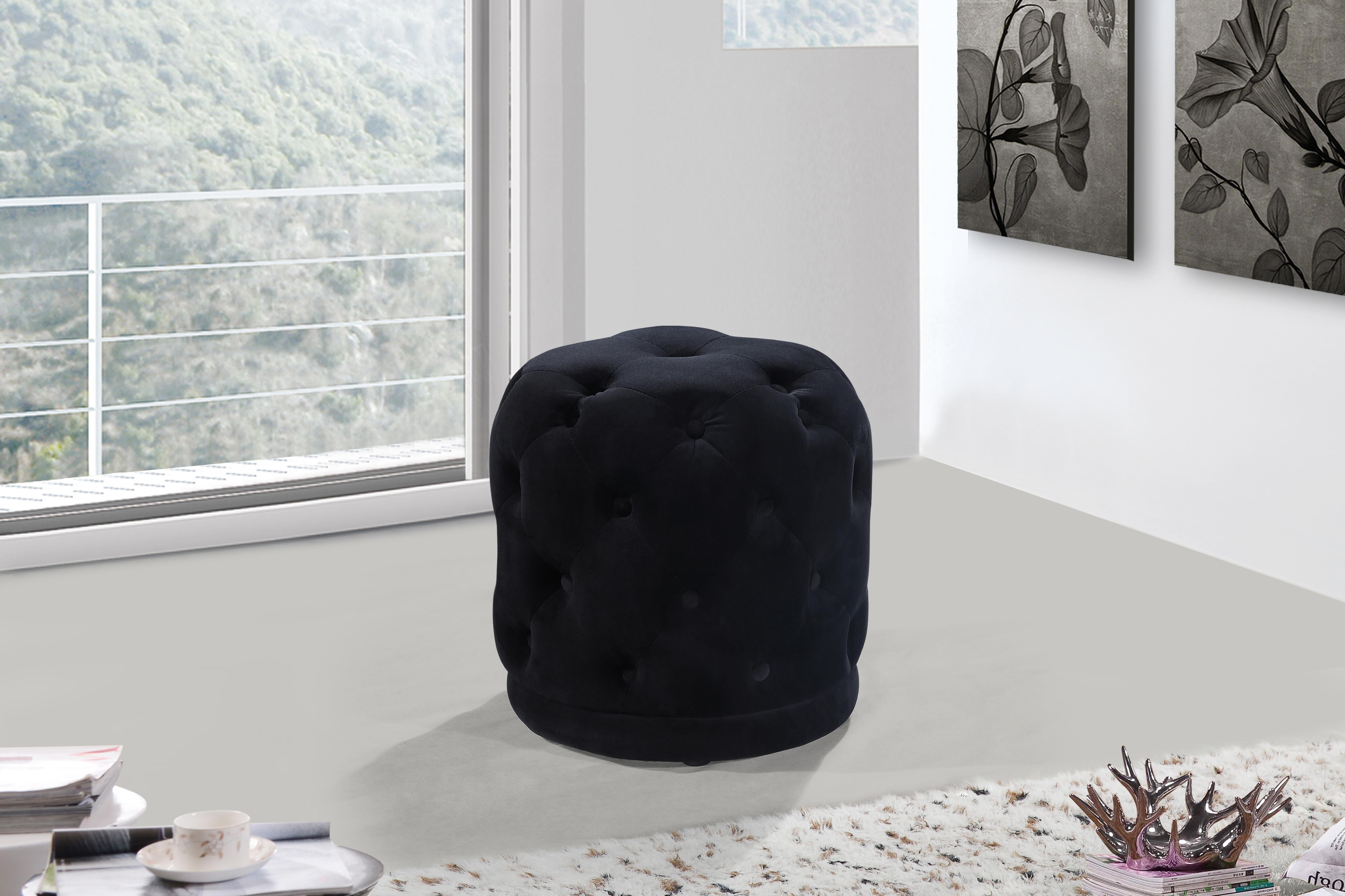 Harper Black Velvet Ottoman/Stool - Luxury Home Furniture (MI)