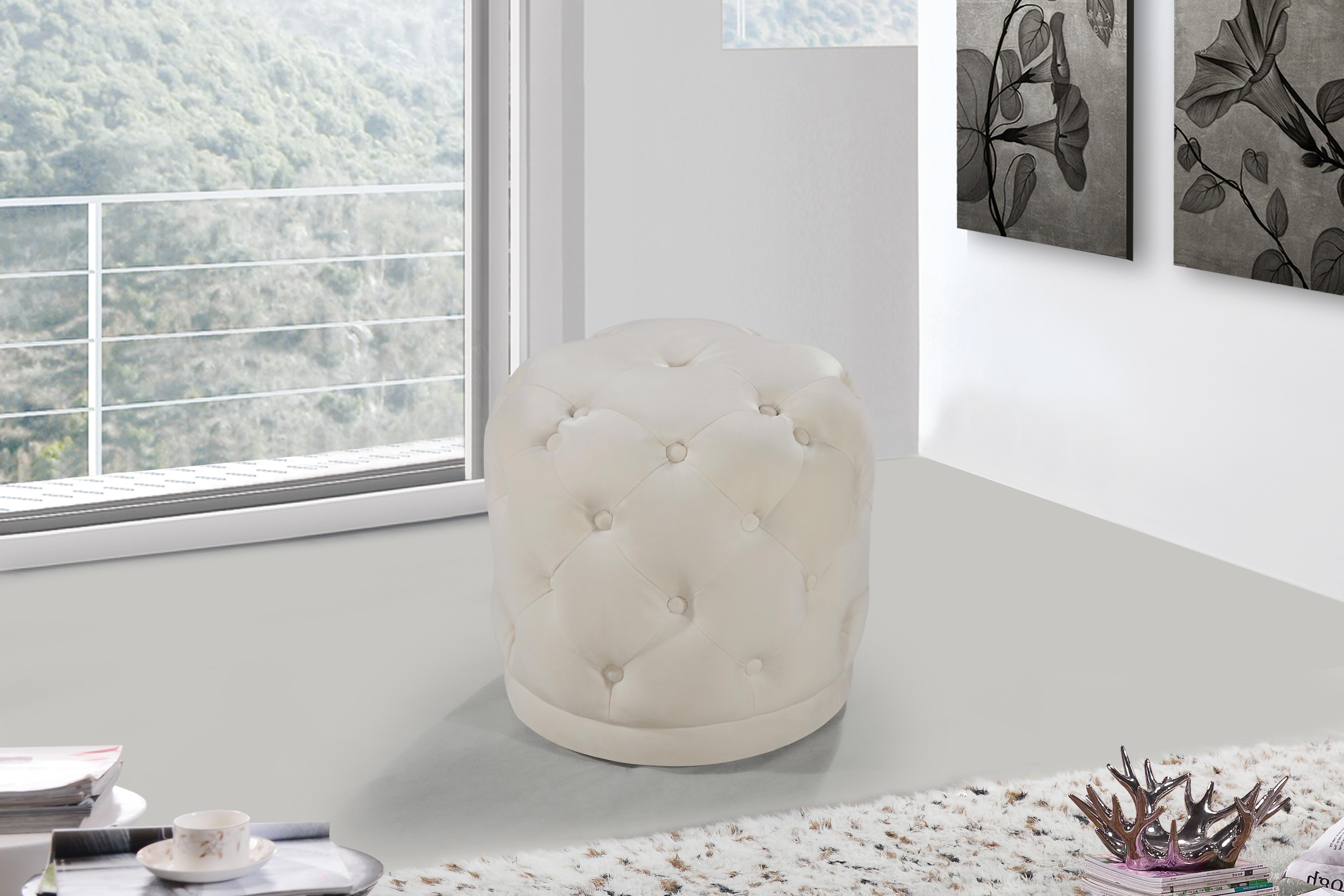 Harper Cream Velvet Ottoman/Stool - Luxury Home Furniture (MI)